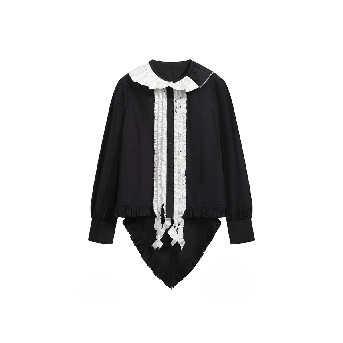 NOTHINGNESS WORLD Ruffle Bib Handkerchief-Hem Oversized Shirt