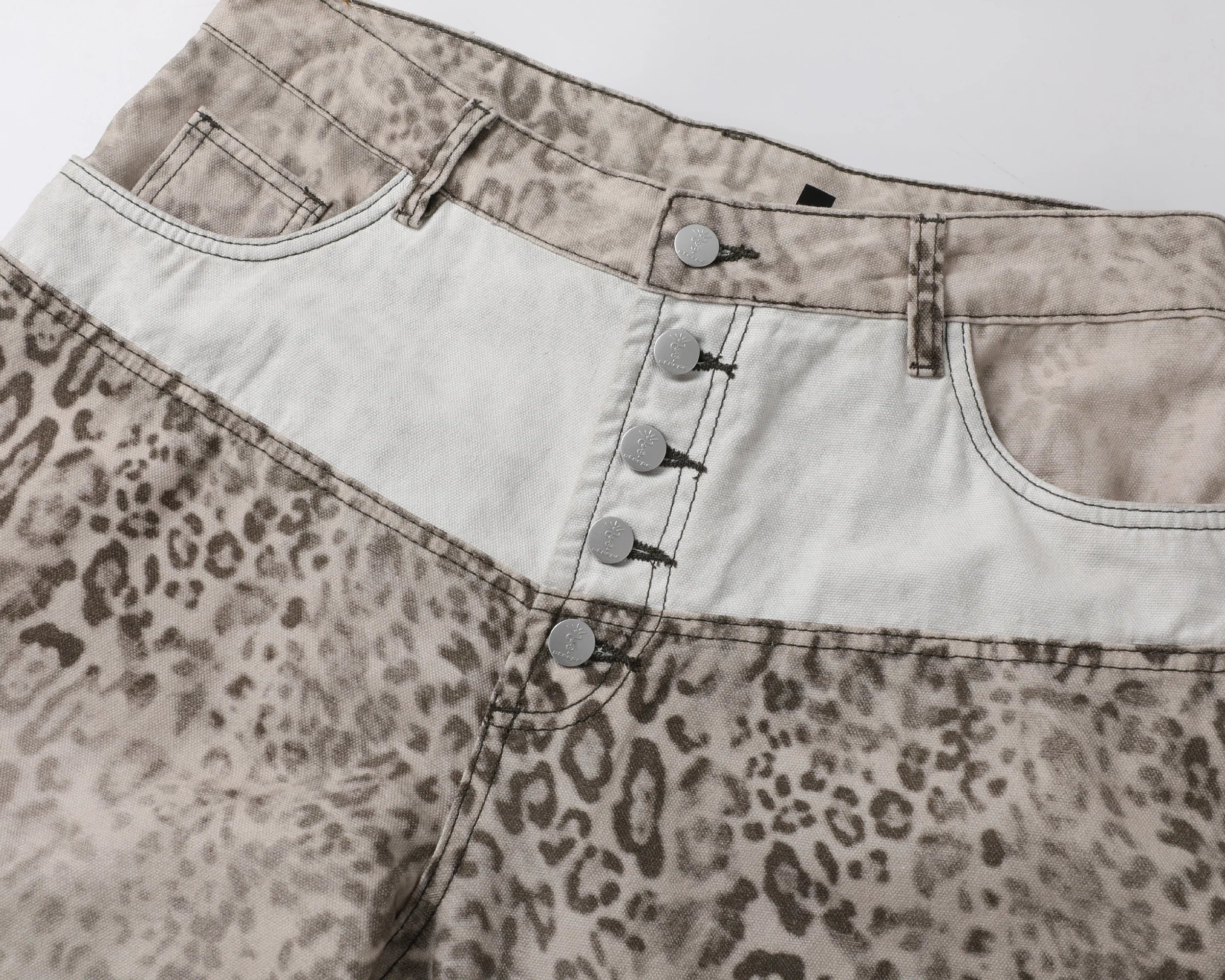 STEEPC Leopard Washed Paneled Wide-Leg Pants