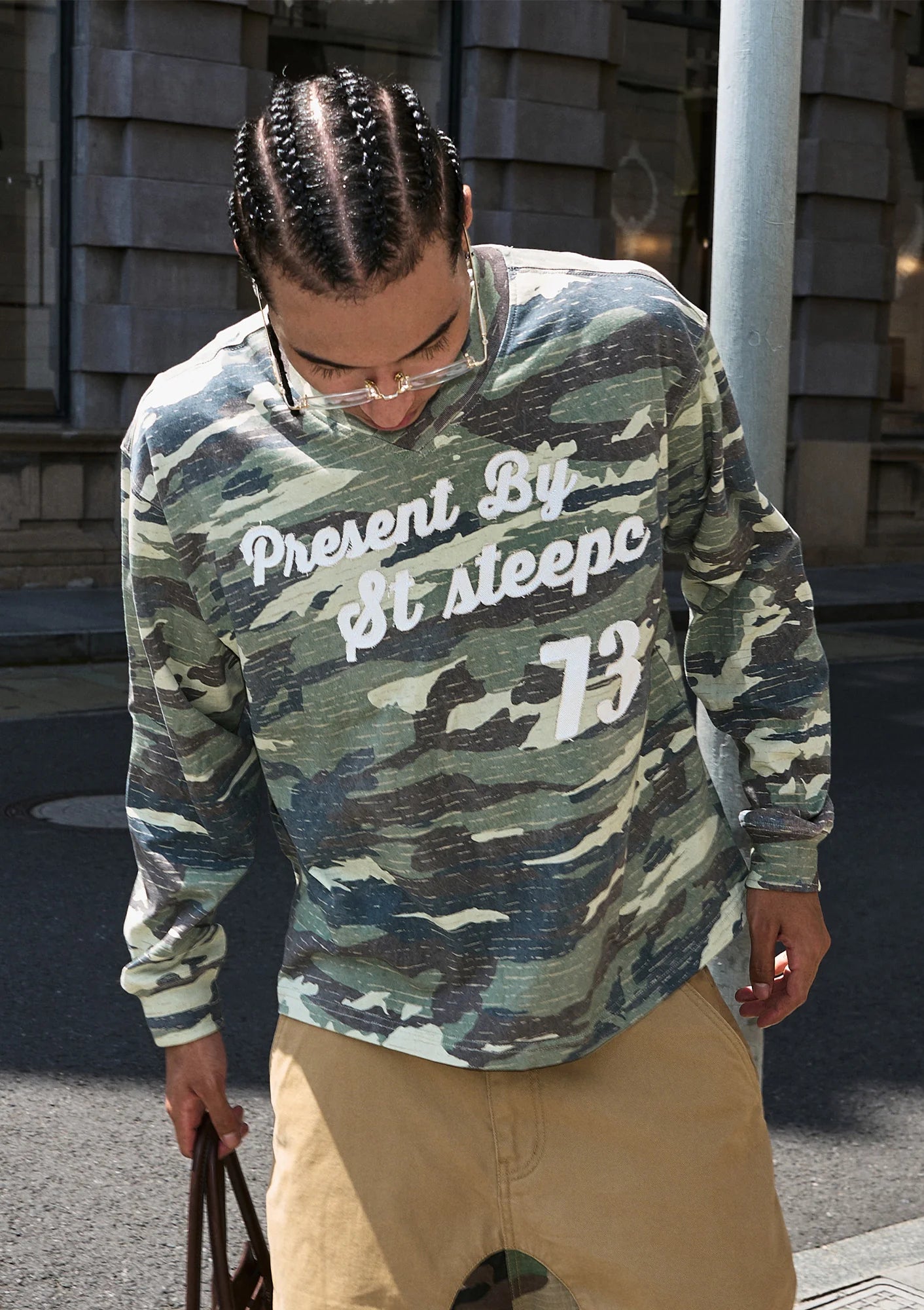 STEEPC No.73 Patch Washed Camo Long-Sleeve Tee