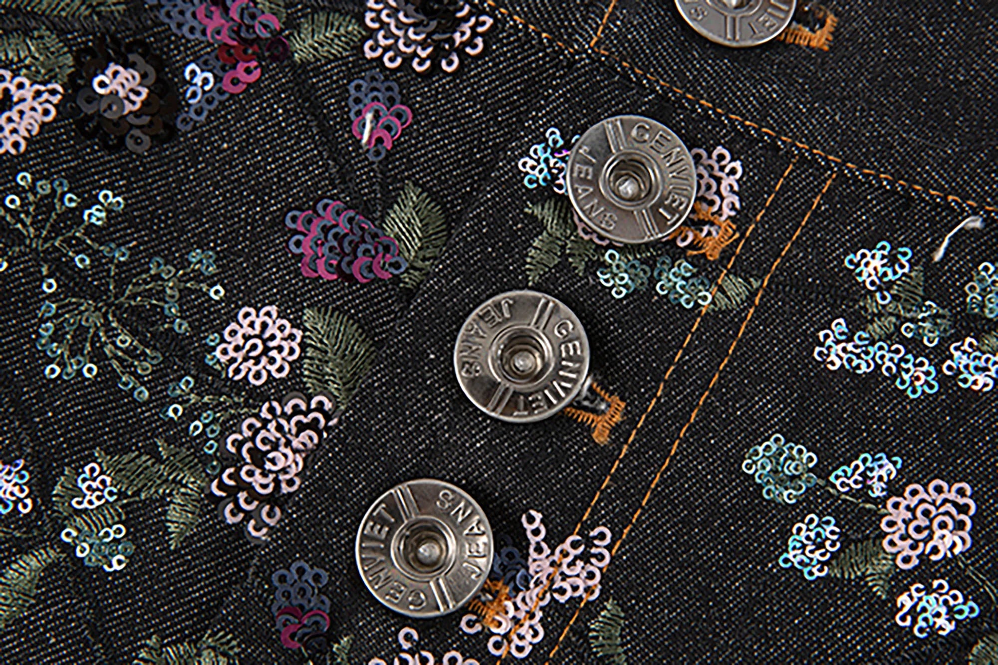 TUIMU Beaded Floral Embroidered Wide-Leg Denim Trousers