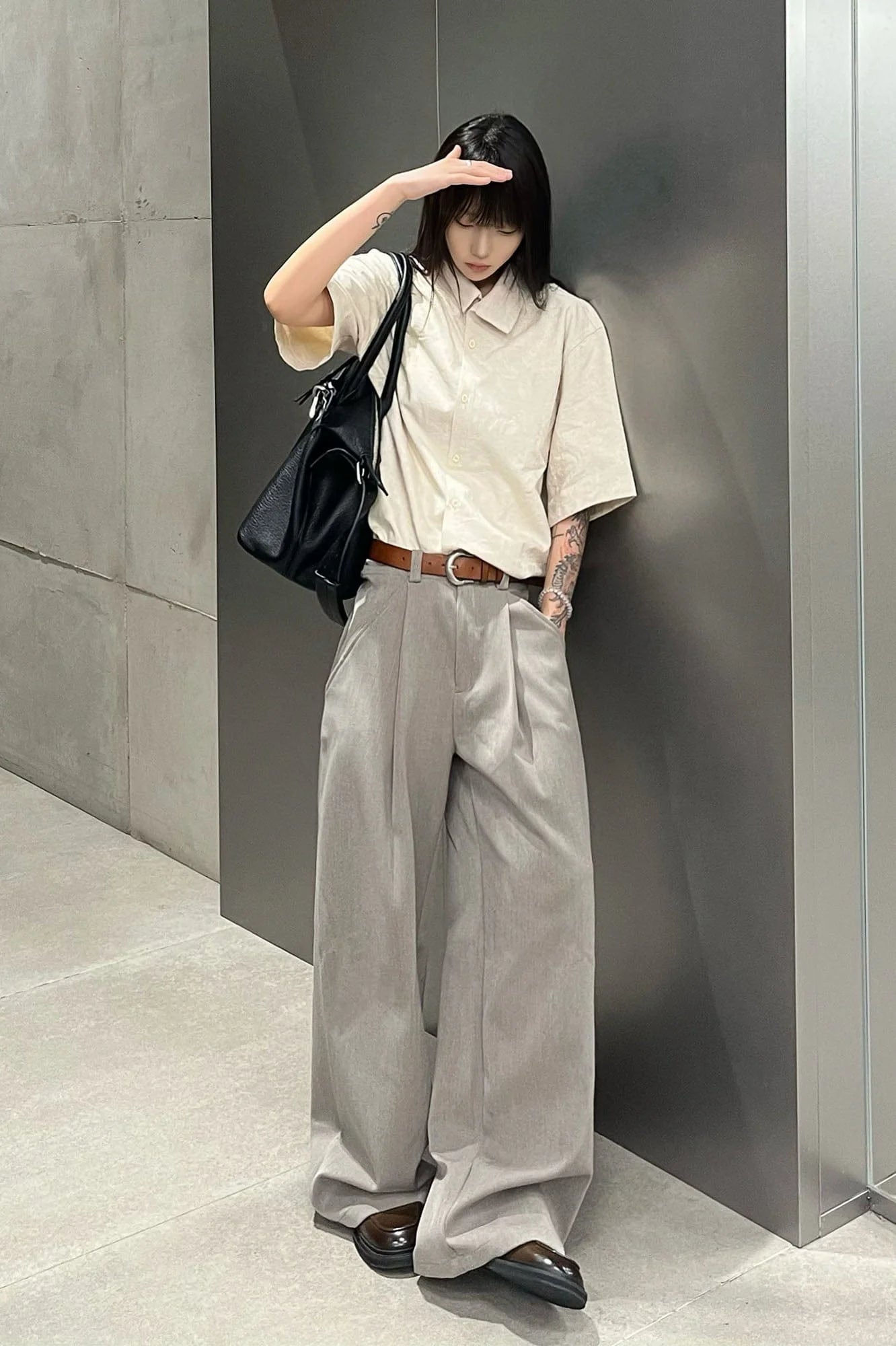 OKAYTHXBYE Floral Embossed Stand Collar Shirt
