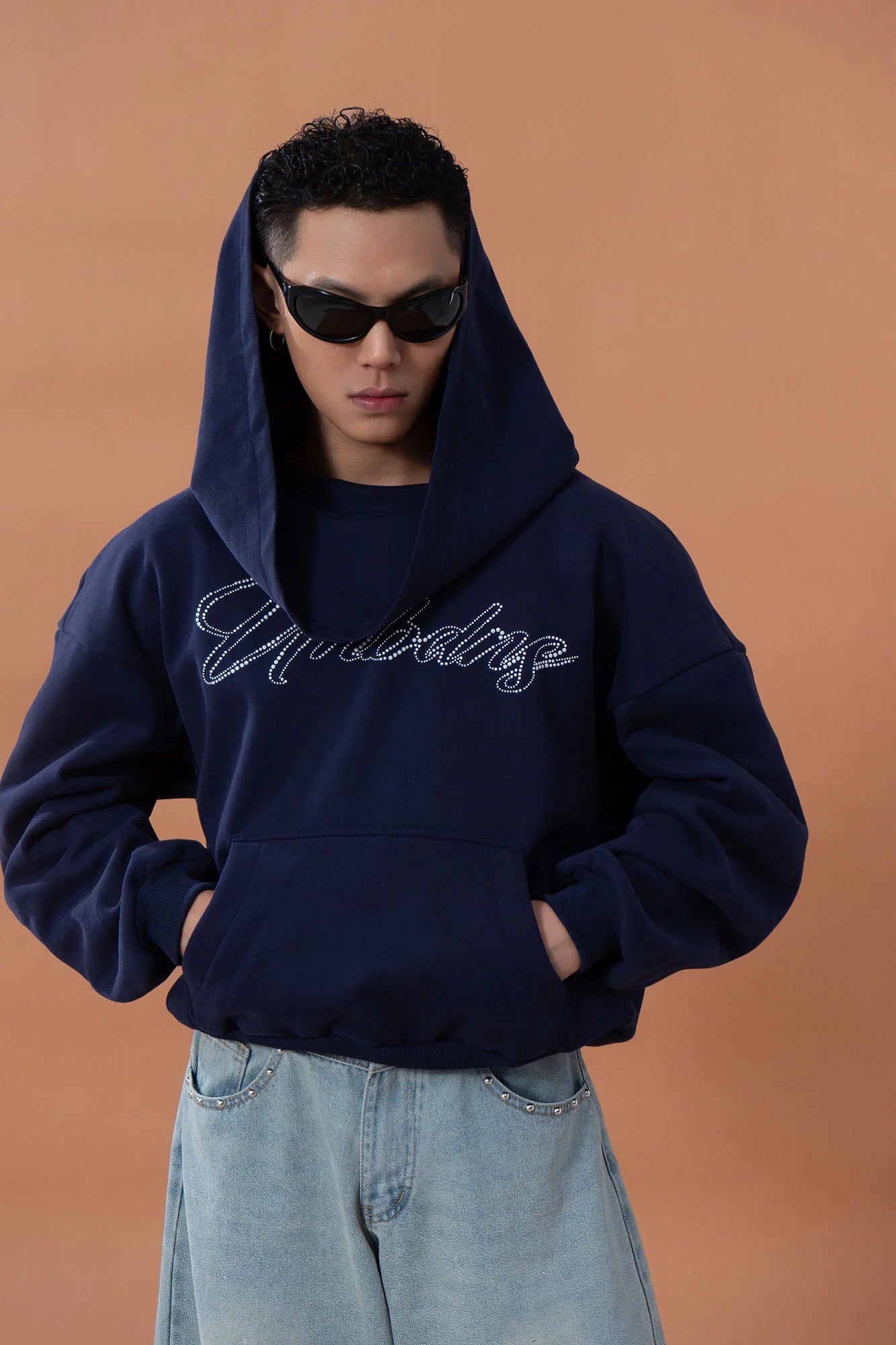 CLP Oversized Cowl-Hood Pearl-Stud Hoodie