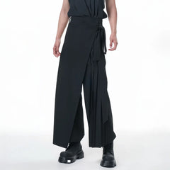 TUIMU Asymmetrical Wrap Pleated Wide-Leg Trousers