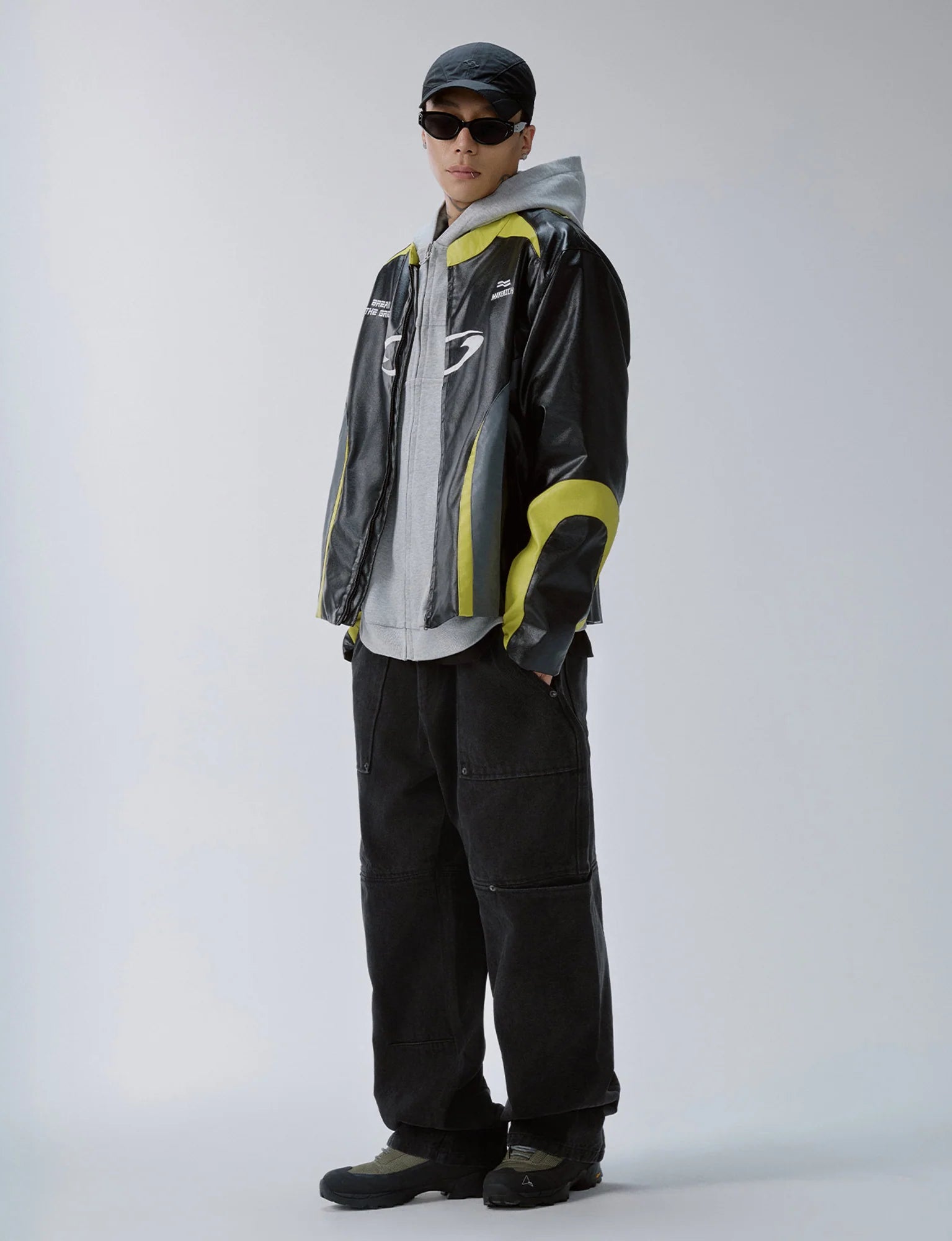F2CE Contrast Panel Embroidered Moto Jacket