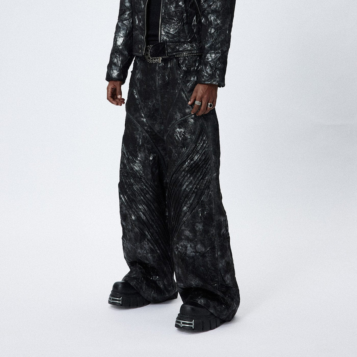 DND4DES Faux Leather Wrinkled Motorcycle Pants