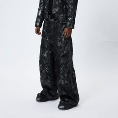DND4DES Faux Leather Wrinkled Motorcycle Pants
