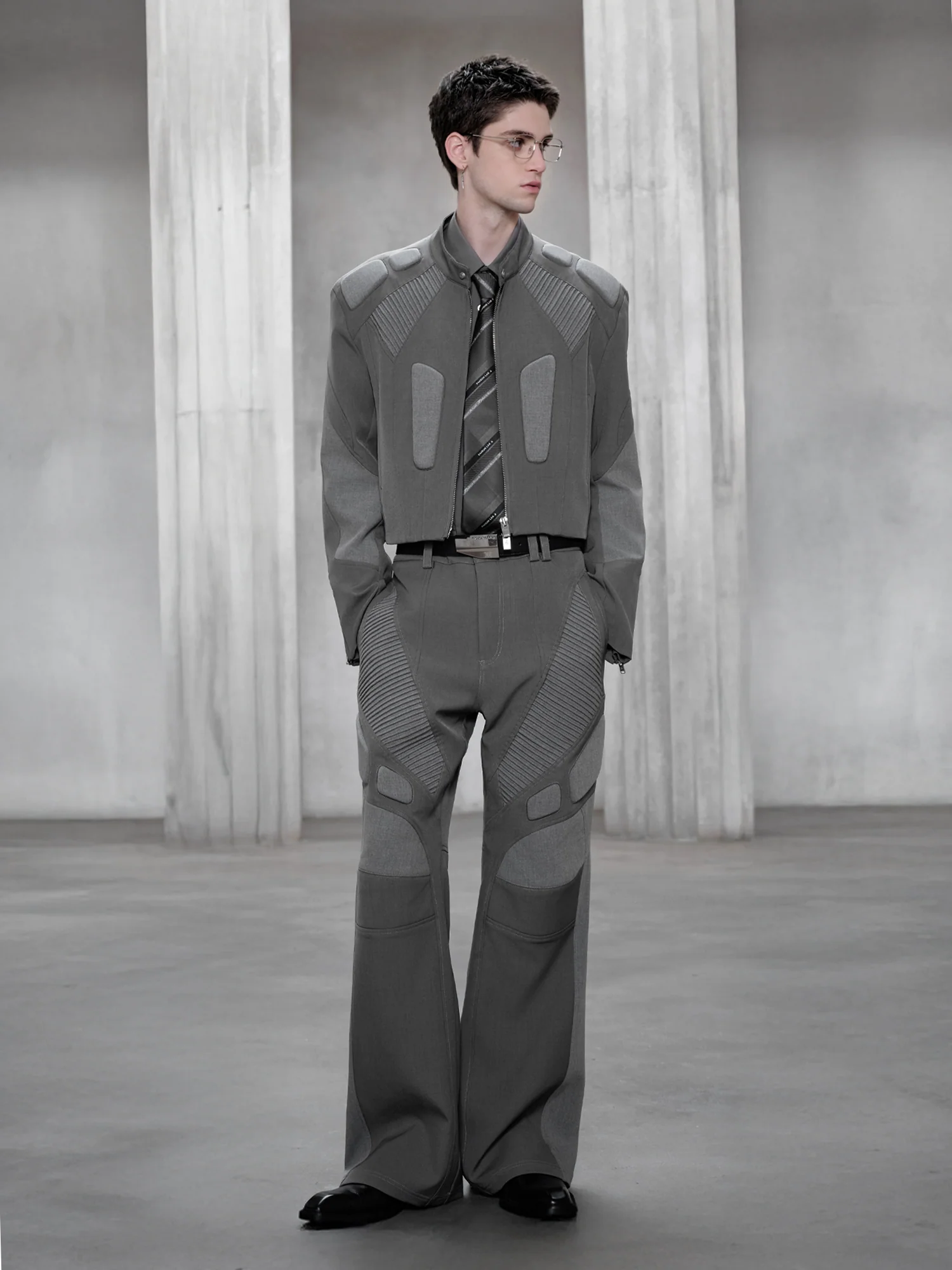 FACEONLAB Paneled Armor Padding Biker Jacket