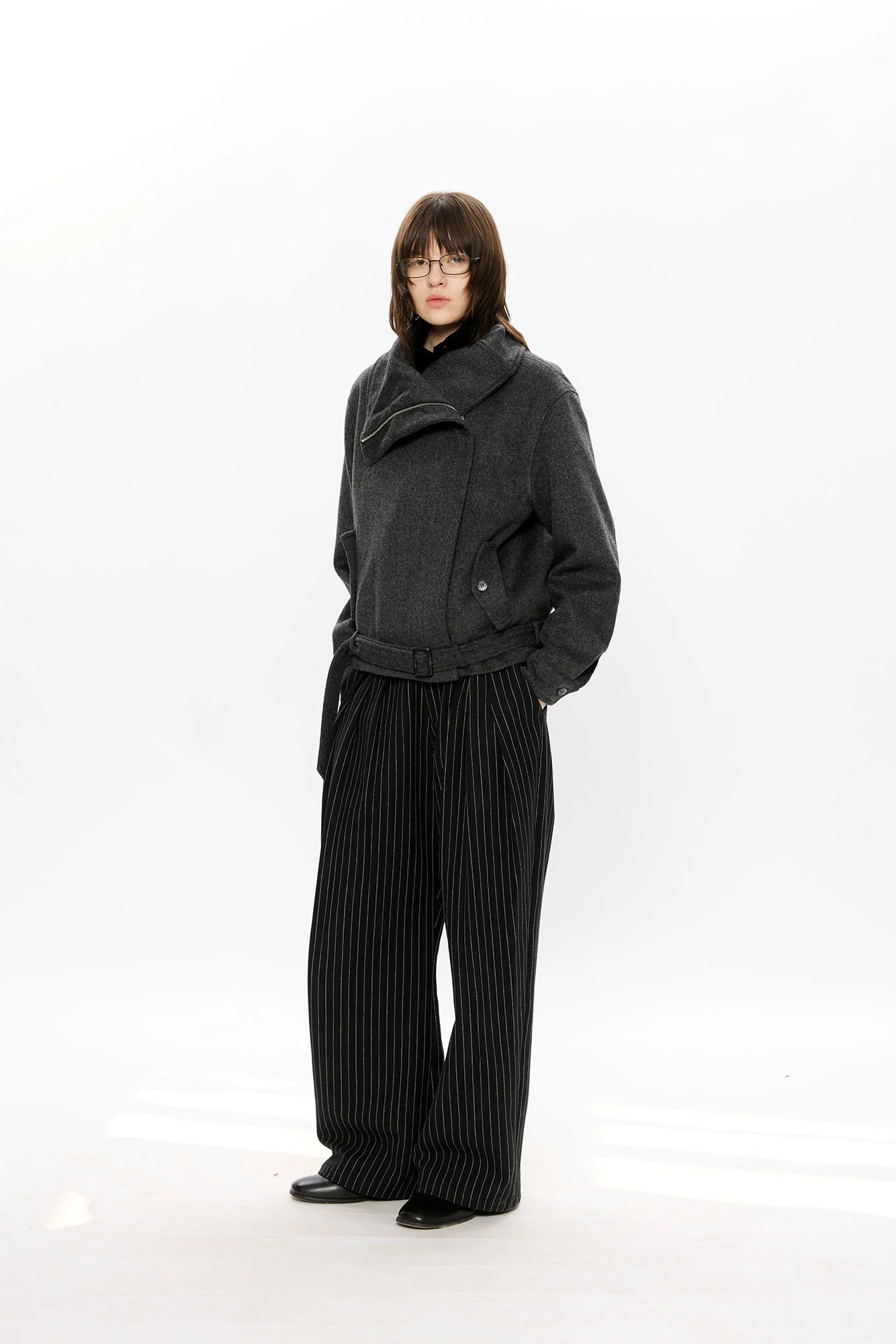 KREATE Asymmetrical Funnel-Neck Wool-Blend Jacket