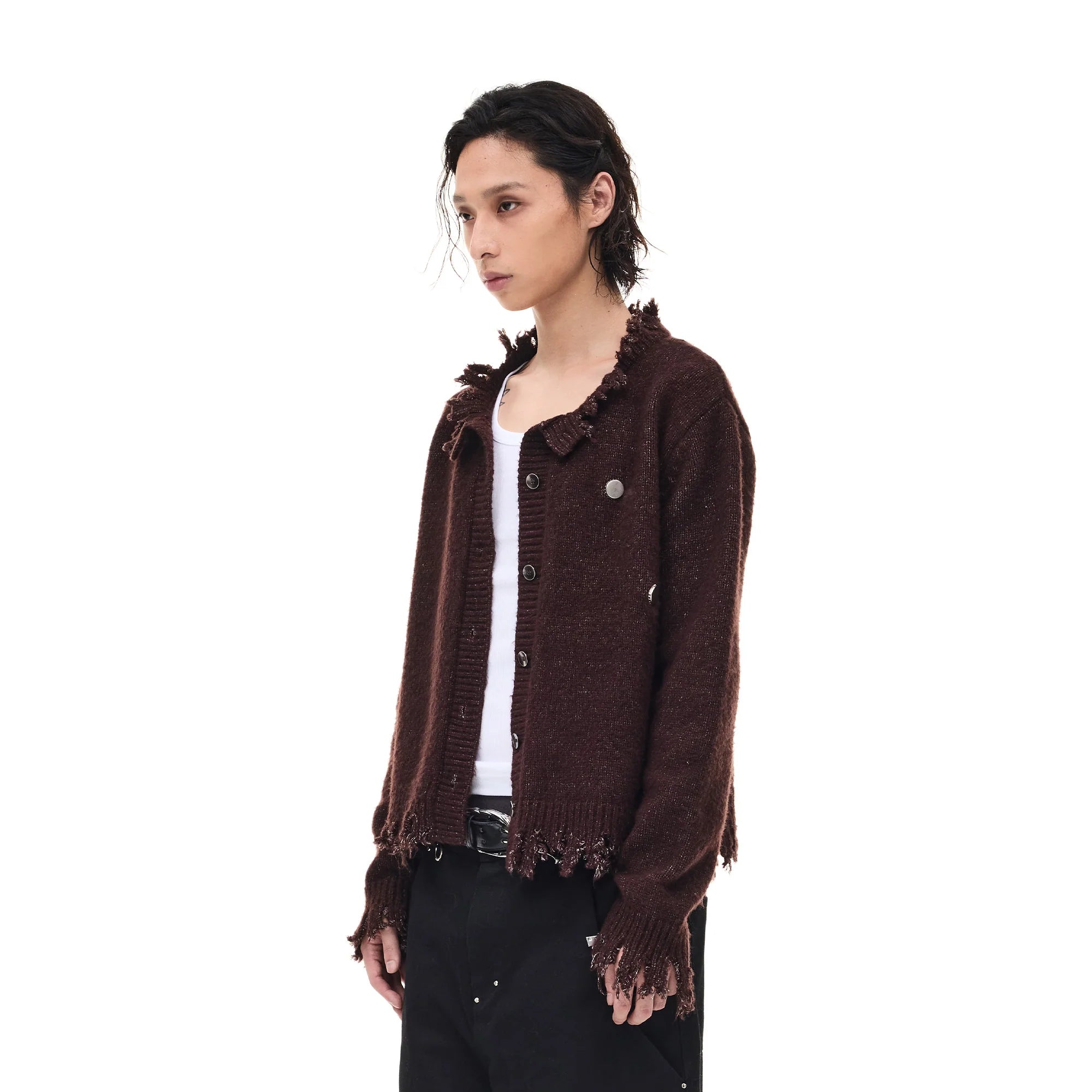 WHISTLEHUNTER Distressed Frayed-Edge Badge Cardigan