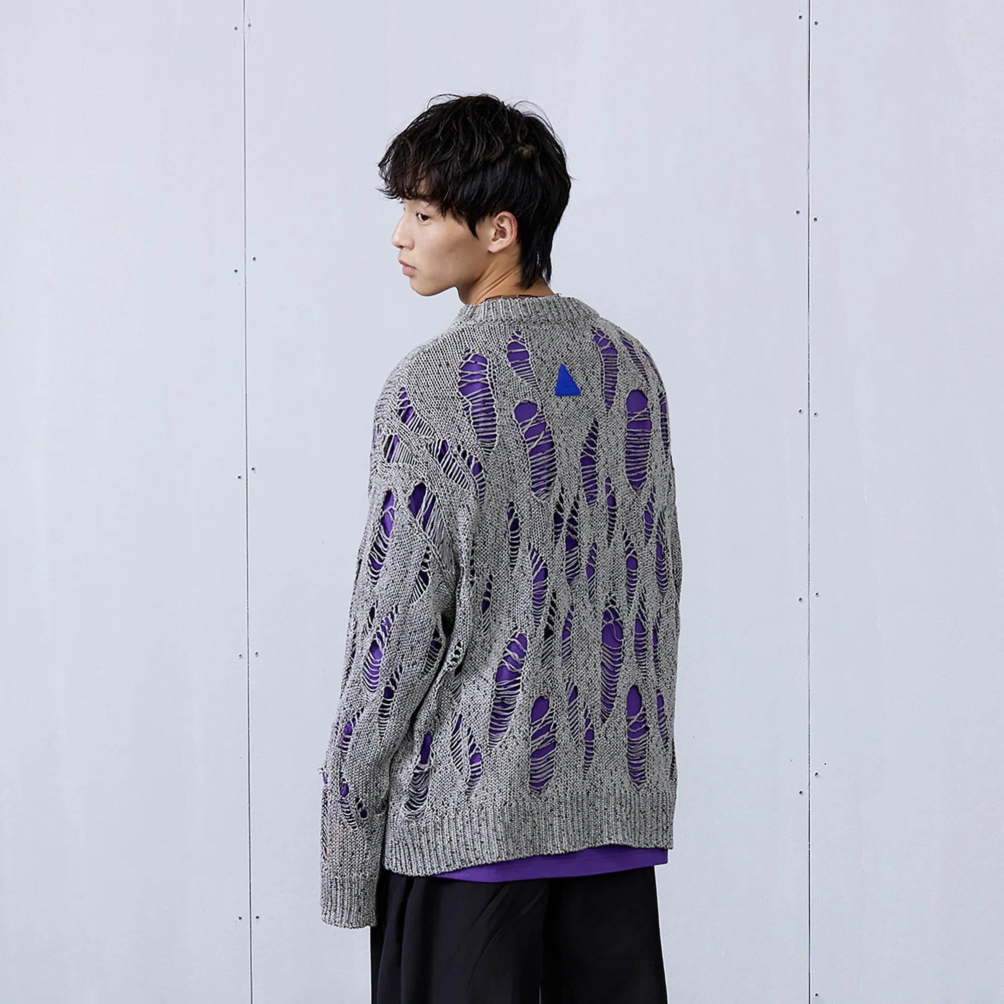 ROARINGWILD A ARCH Distressed Hollowed-Knit Sweater