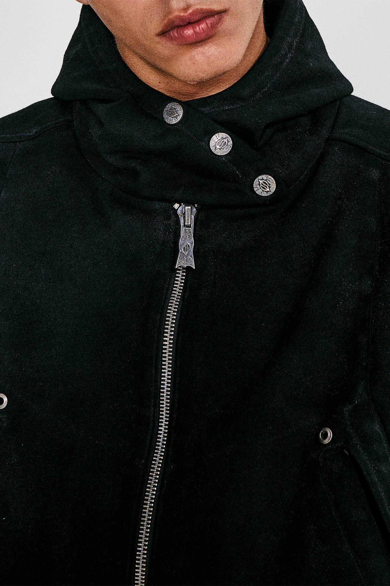FLYERRER Grommet Spliced Zip-Up Cropped Hoodie