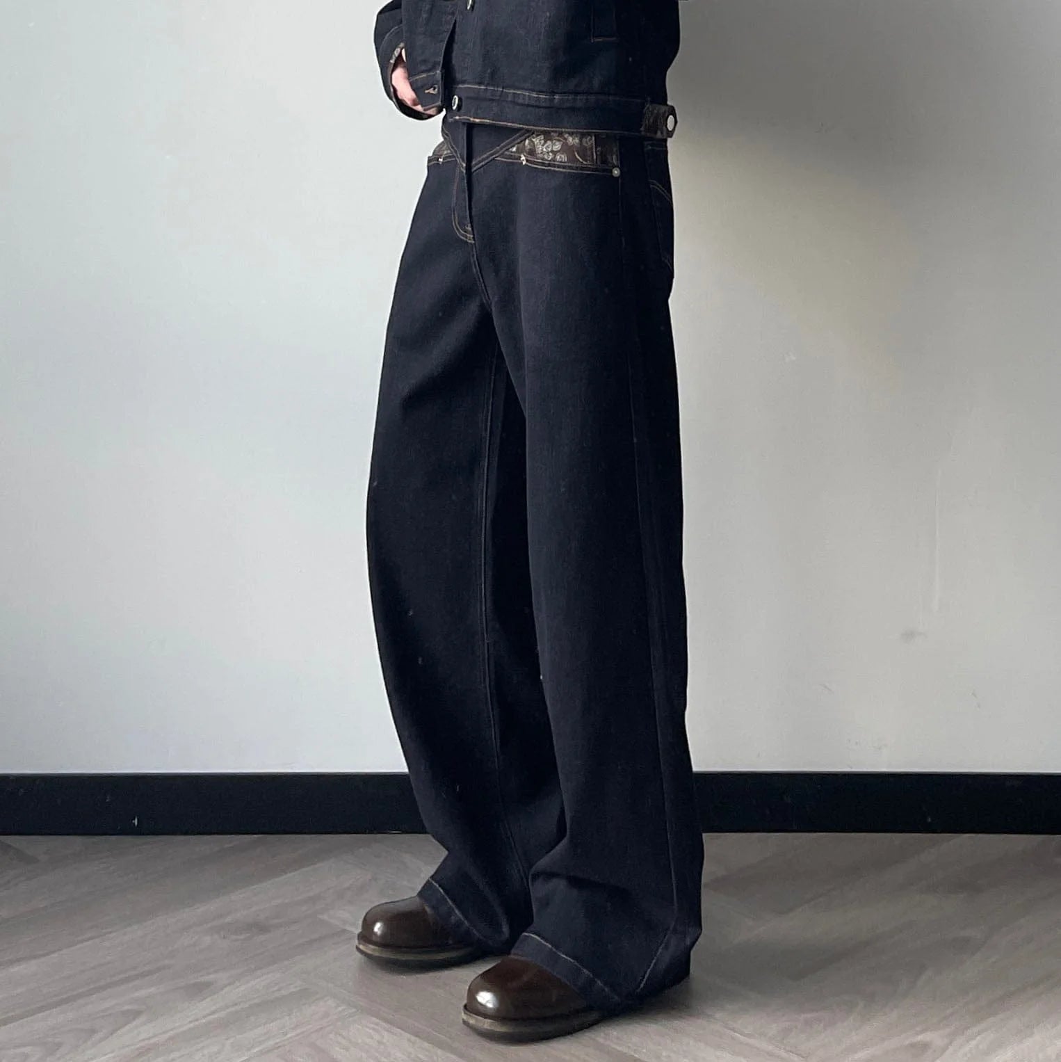 OKAYTHXBYE Floral Paneled Waist Raw Jeans