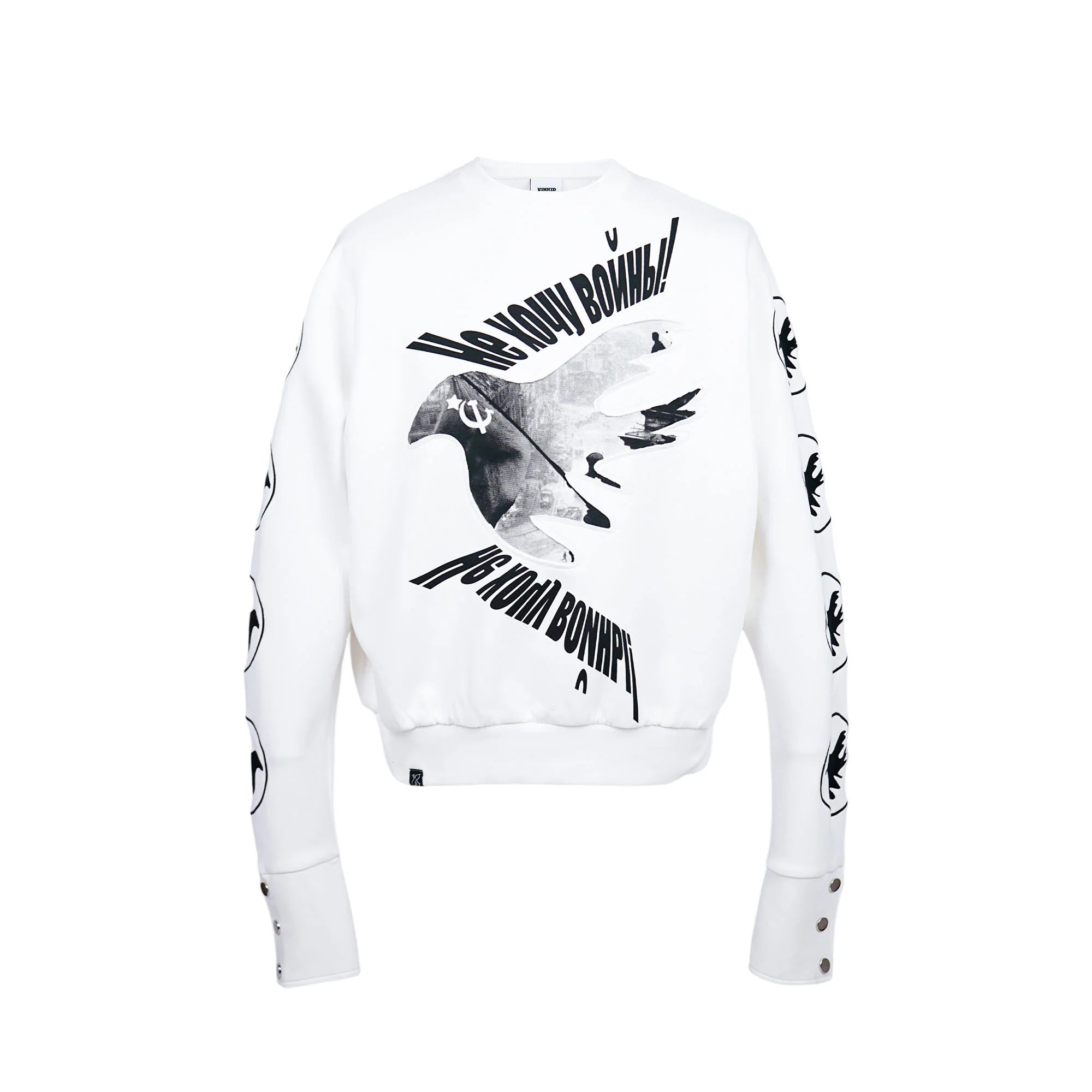 VINKID Peace Dove Patch Snap Sleeve Sweatshirt