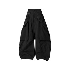 RELABEL Drawstring Layered Double-Waistband Parachute Pants Black