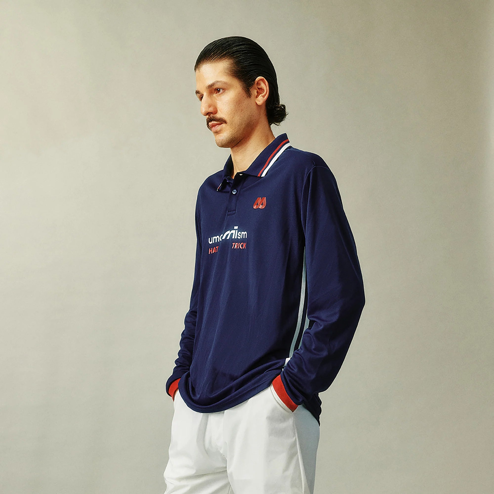 UMAMIISM Quick-Dry Striped Polo Long Sleeve Tee