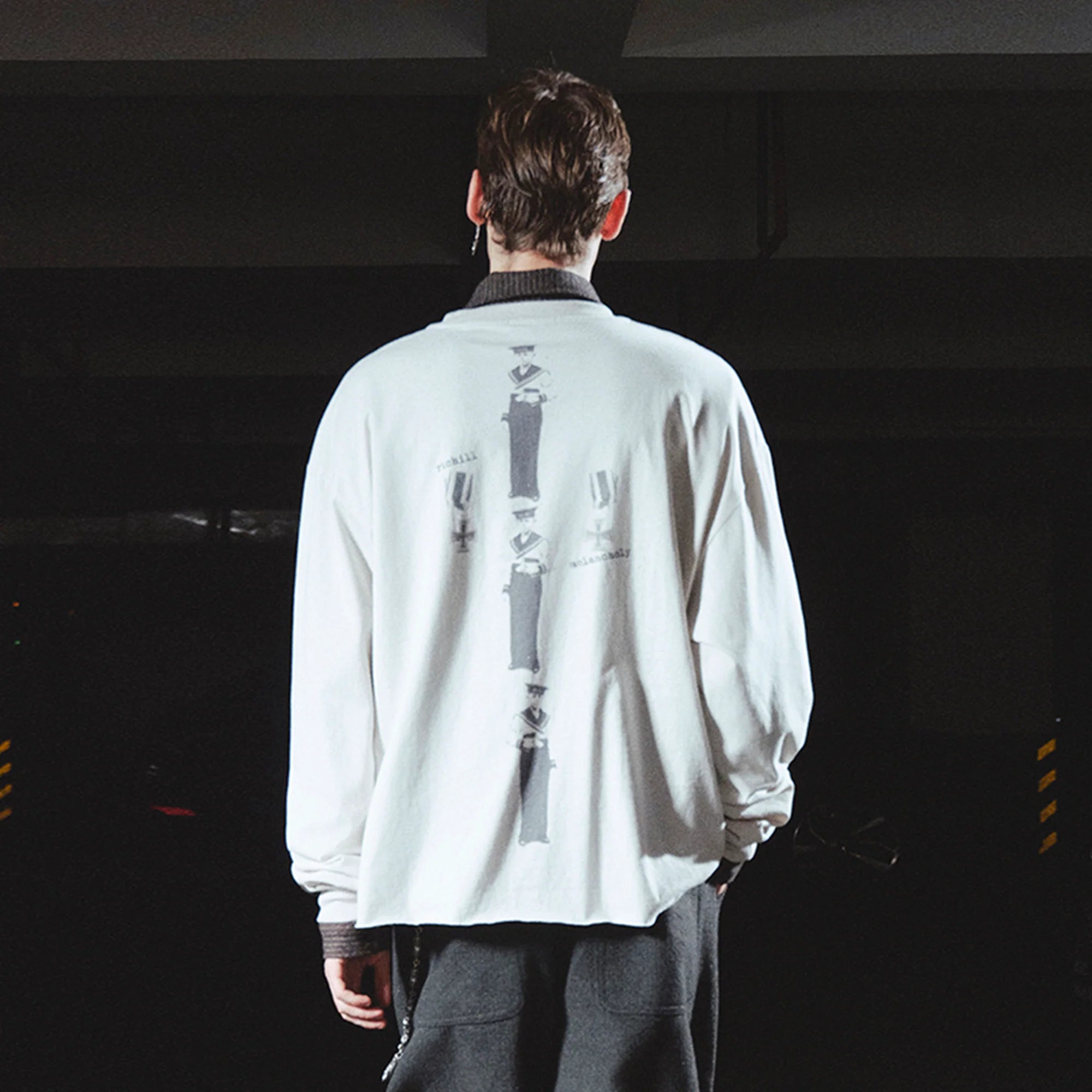 RICHILL Retro Naval Graphic Crewneck Long-Sleeve Tee