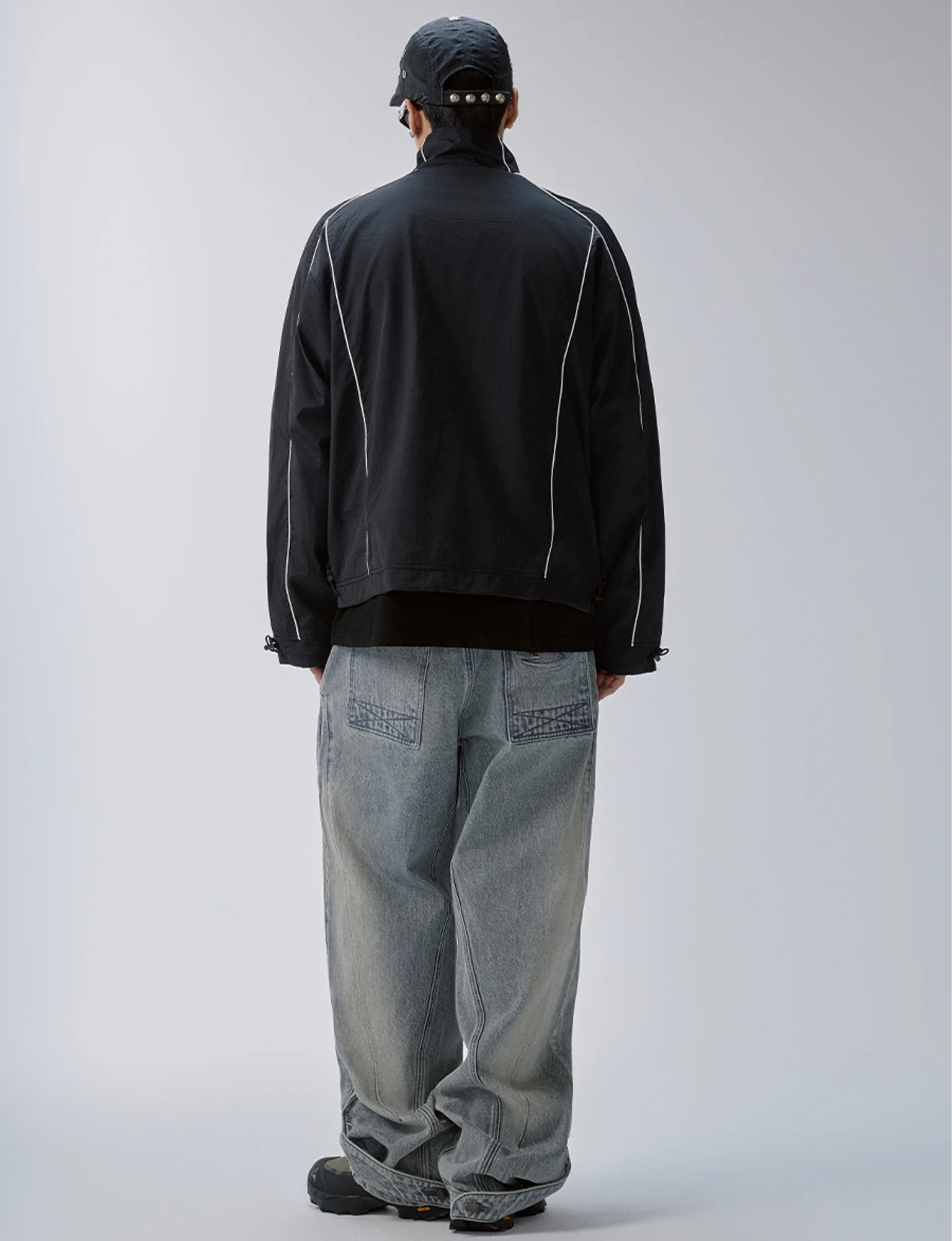 F2CE Washed Panel Adjustable-Hem Denim Pants