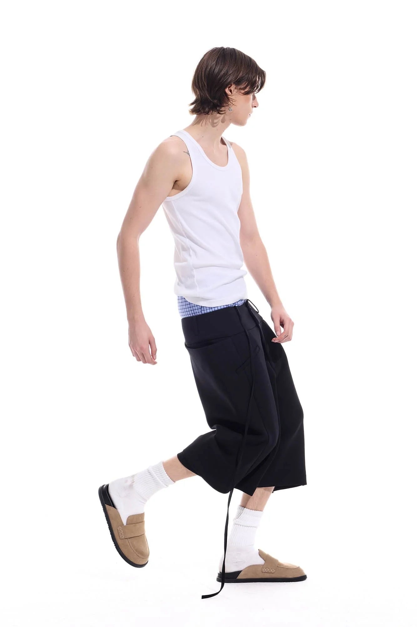 WHISTLEHUNTER Layered Crinkled Strap Shorts