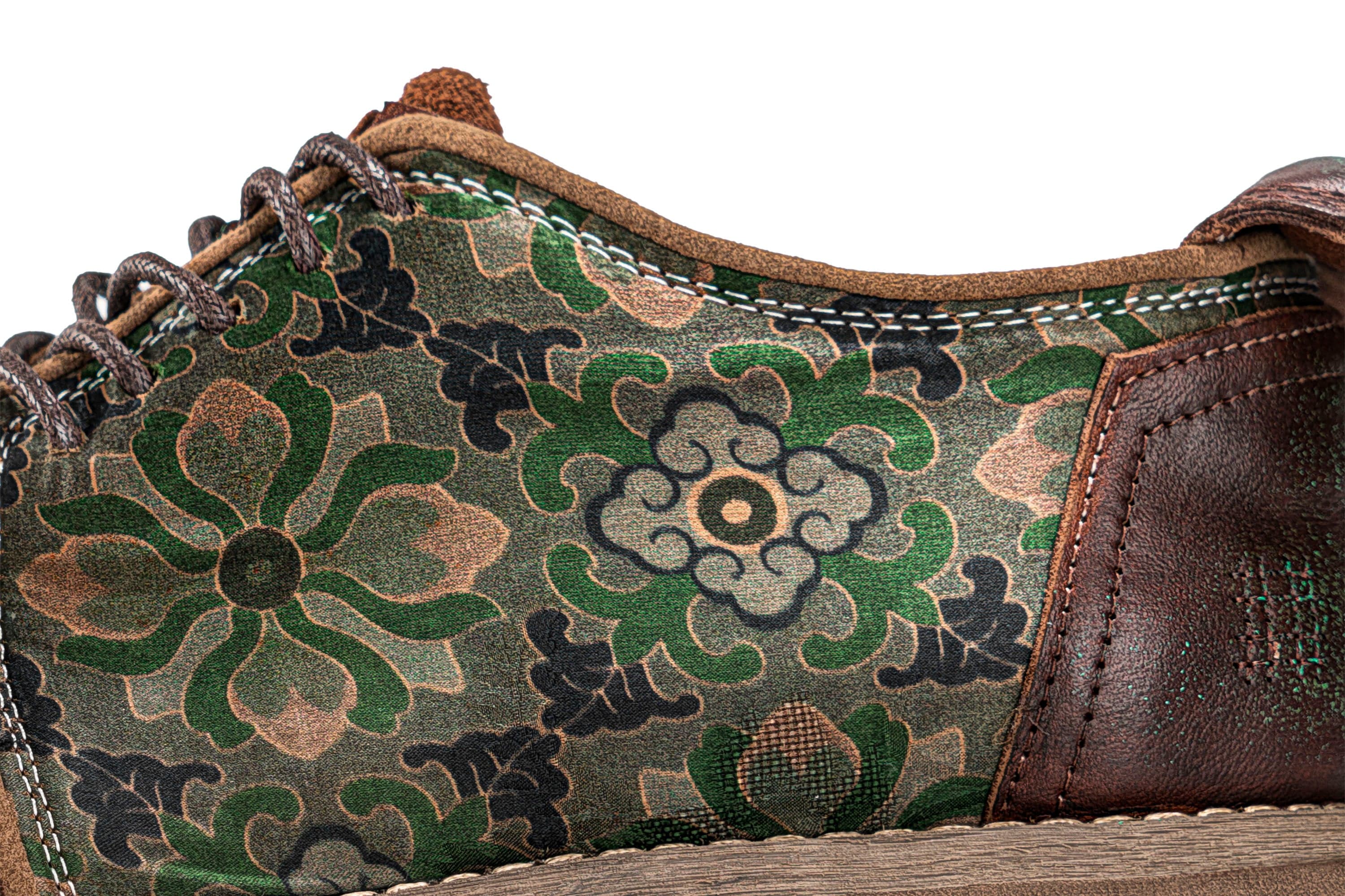 REWRITE Jacquard Floral Patina Leather Derby Shoes