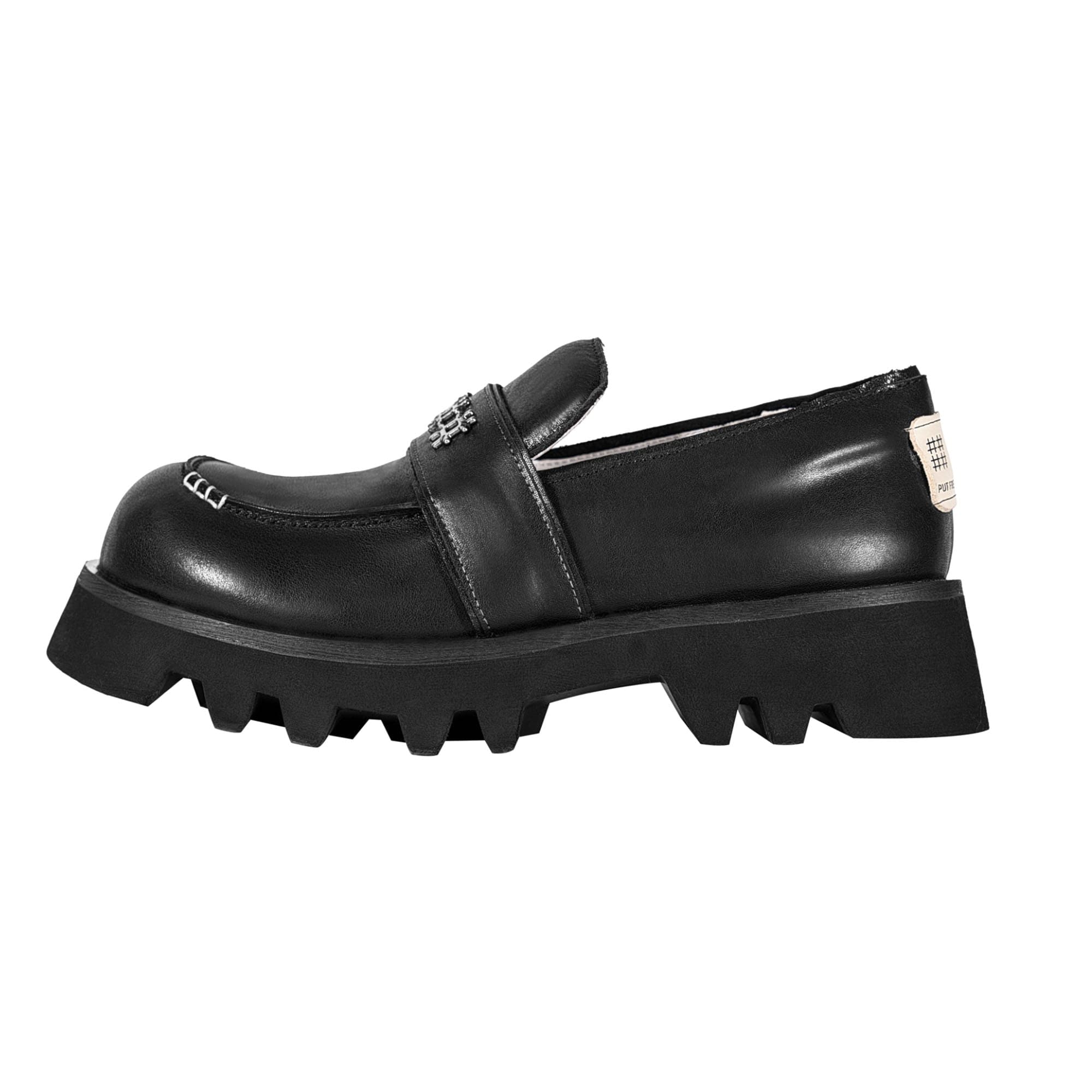 REWRITE Cowhide Chunky Sole Loafers Black
