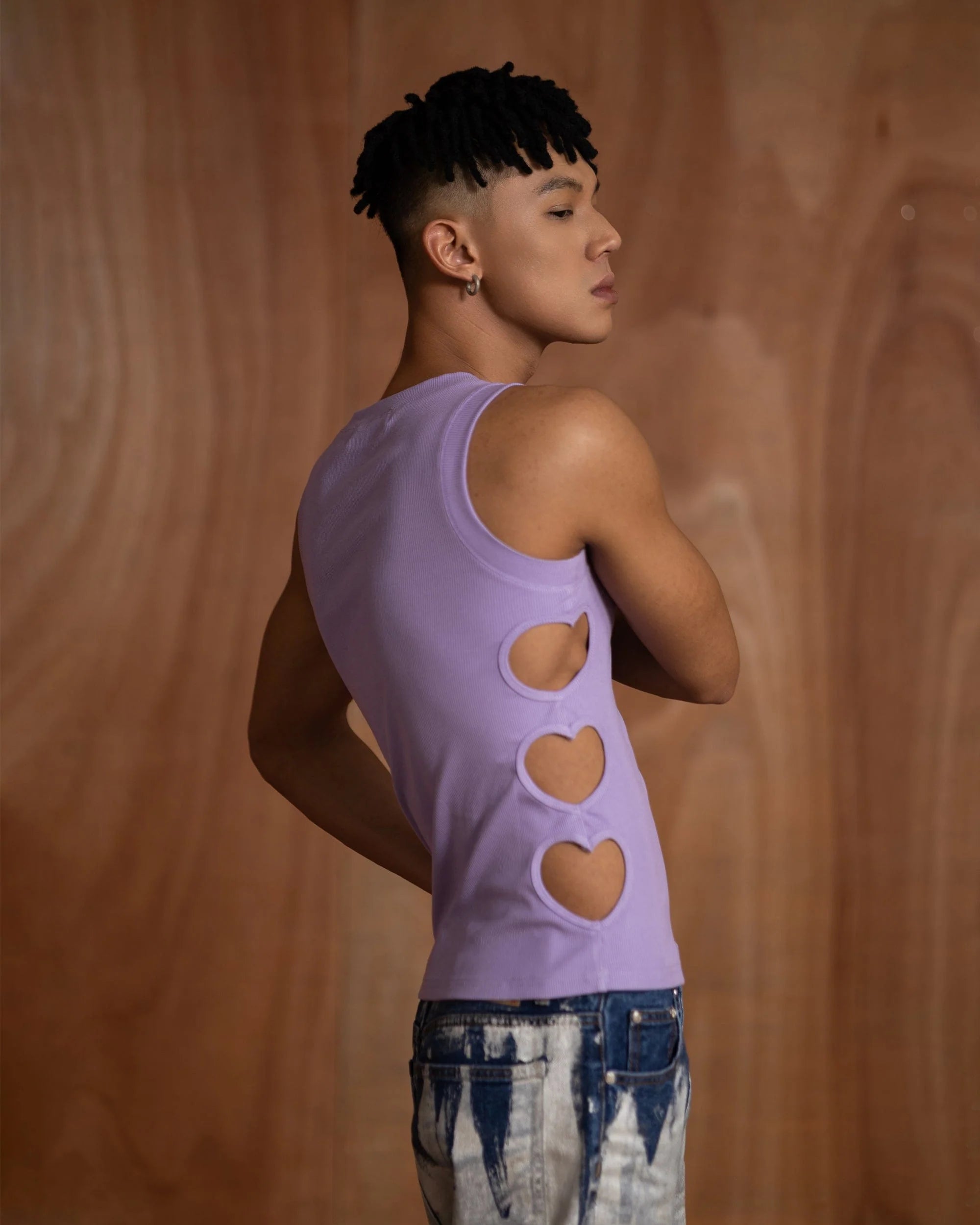 CLP Metallic Heart Slim Hollowed Tank Top Purple