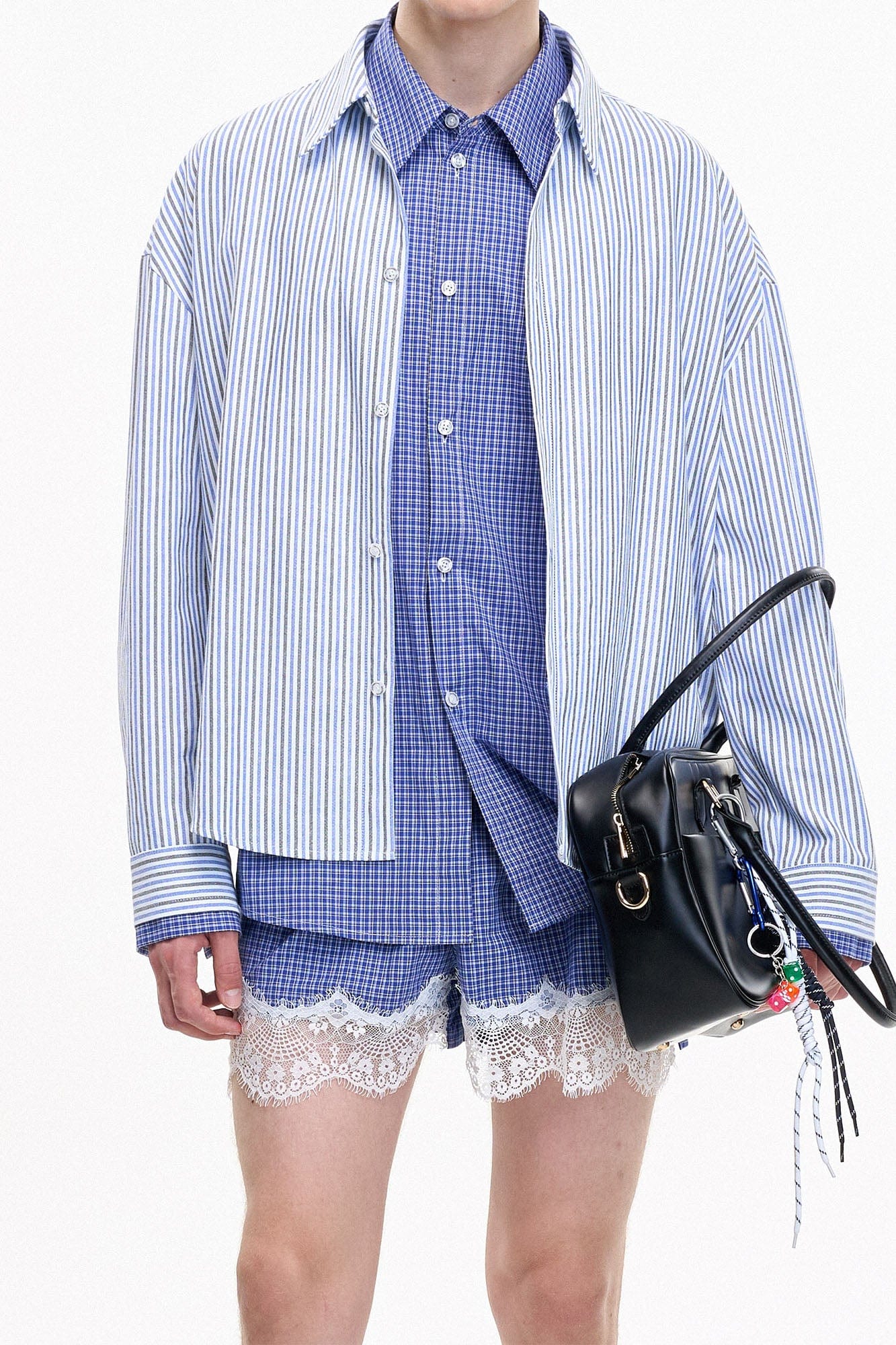 LEONSENSE Plaid Lace Trim Drawstring Shorts