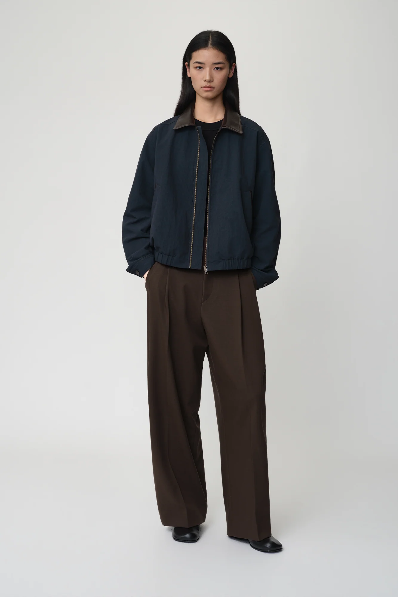 OPICLOTH Retro Contrast Leather Collar Jacket