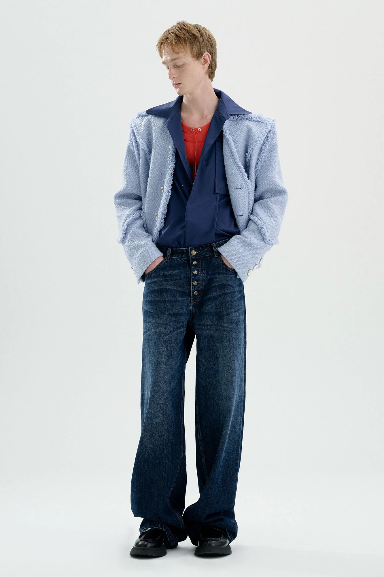 TIWILLTANG Retro Button-Up Straight-Leg Jeans