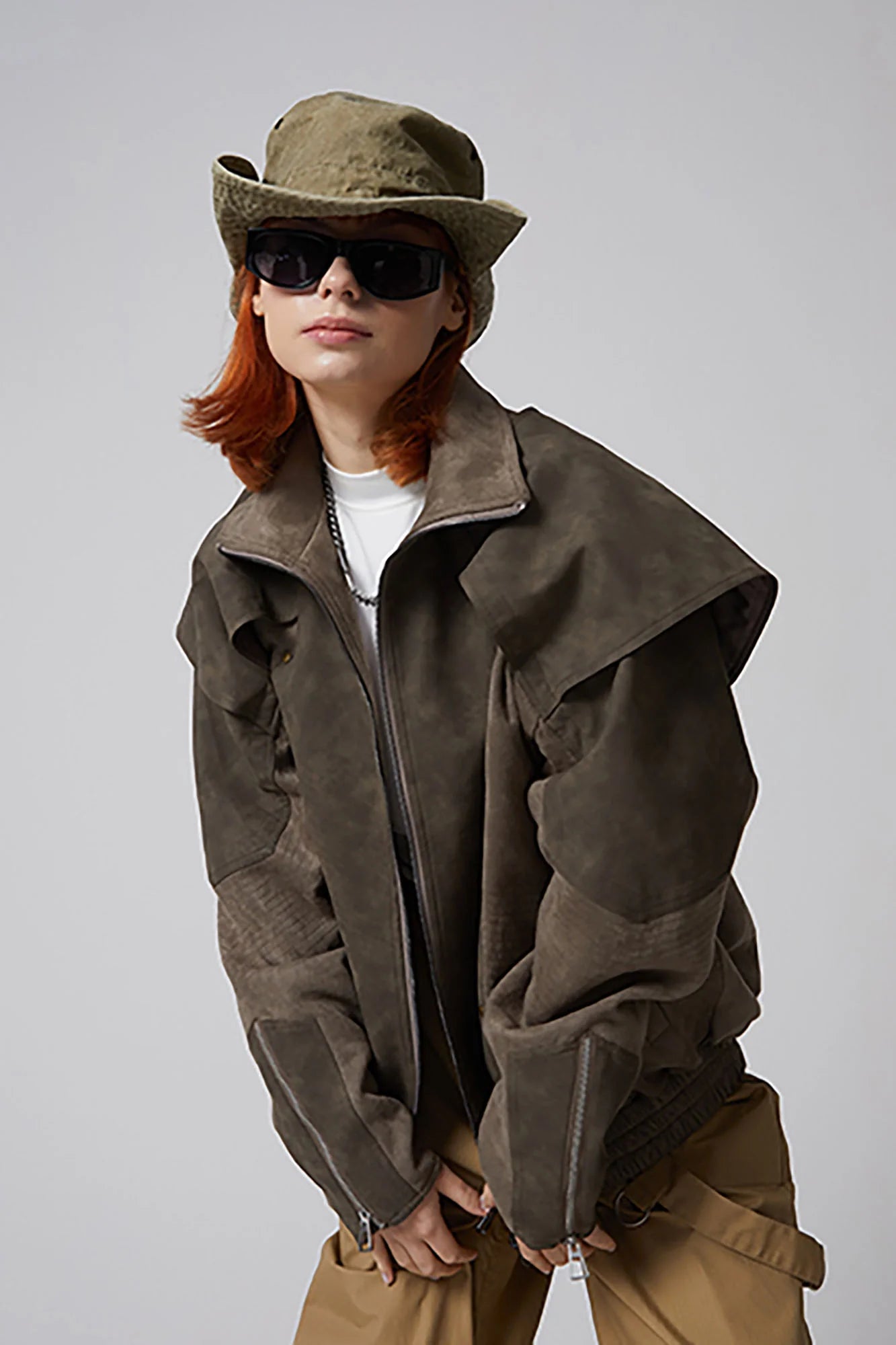 ERROR CODE ROBOT Armored Layered PU & Suede Panel Jacket
