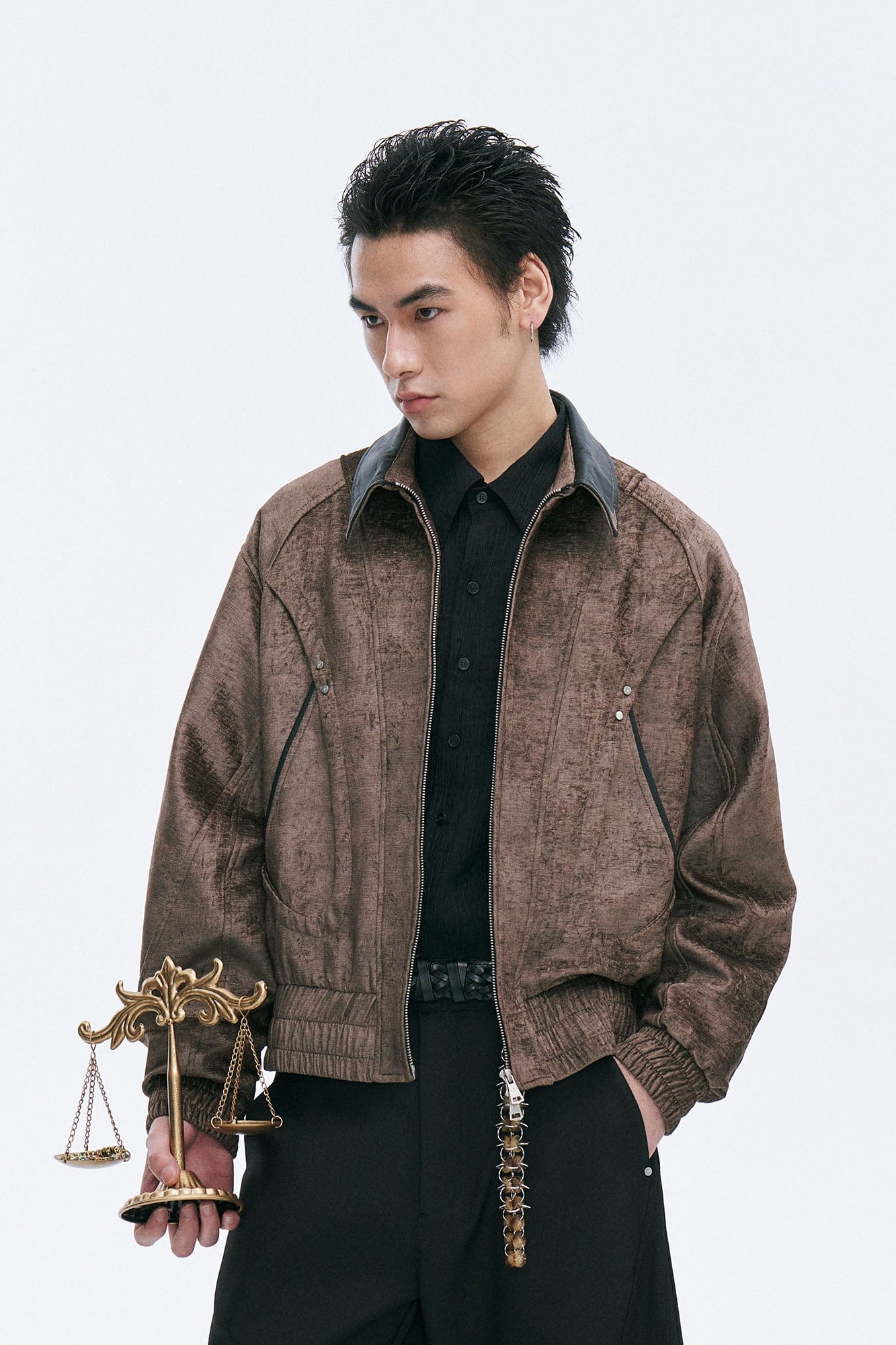 CATSSTAC Velvet Leather-Collar Elastic Jacket