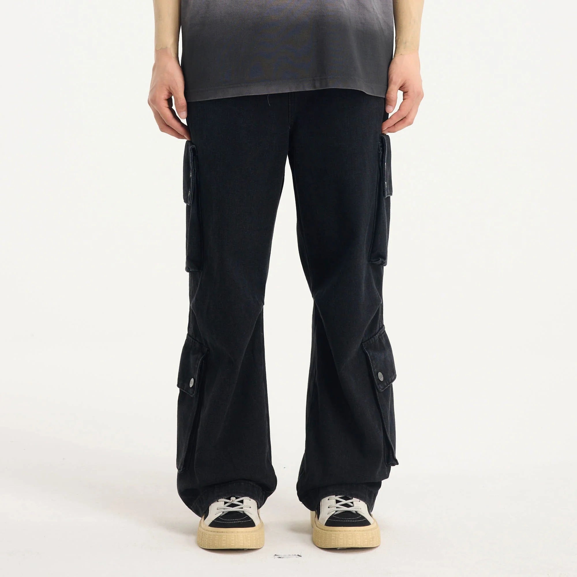 BONELESS Distressed Multi-Pocket Drawstring Cargo Jeans