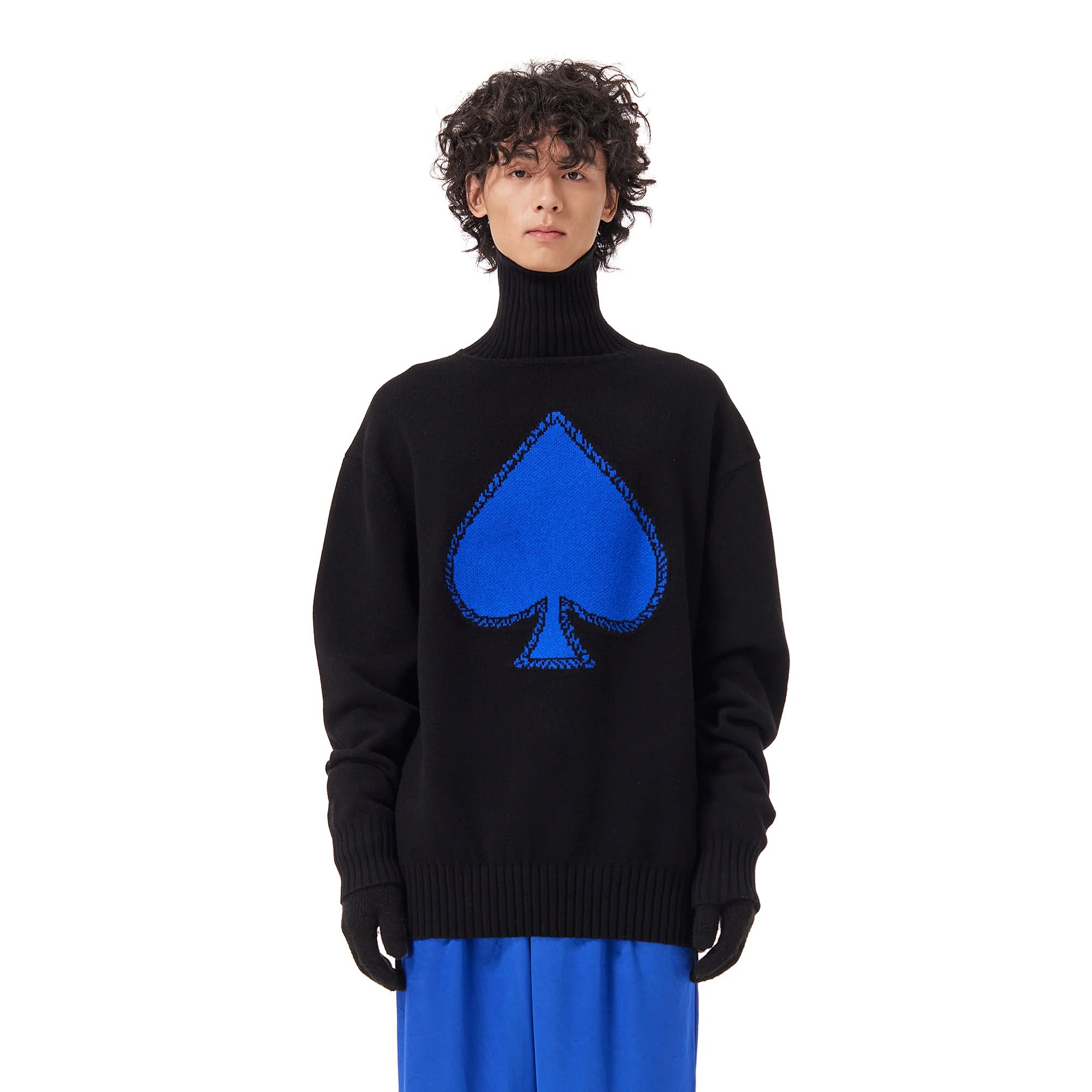 OUYANG WENJUN Contrast Spade Jacquard Turtleneck Sweater