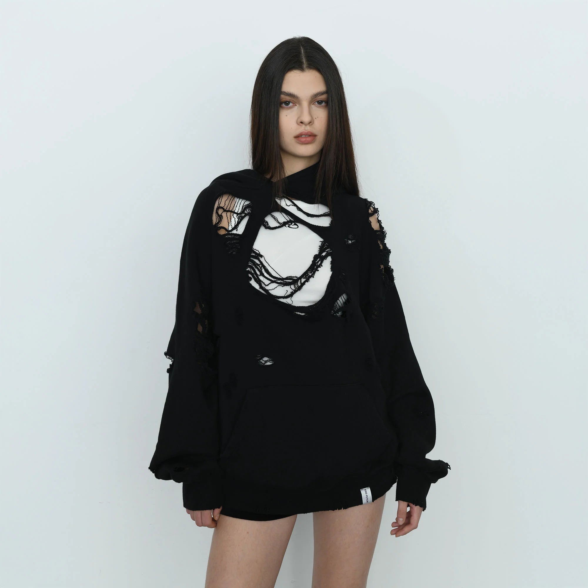 EGOFETCH Ripped Oversized Hoodie
