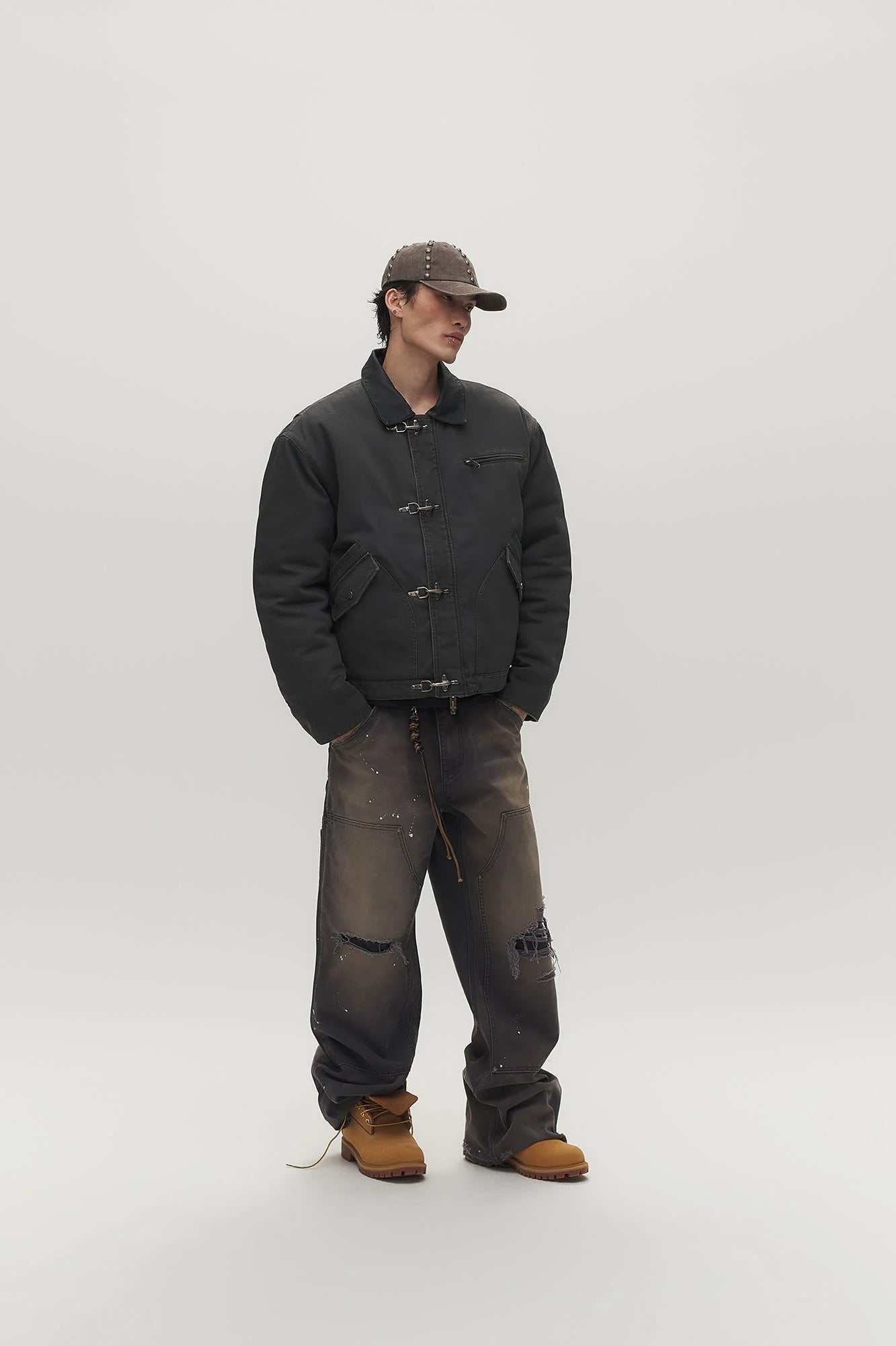 SAVAGEGROWTHWORLD Leather Collar Utility Puffer Jacket