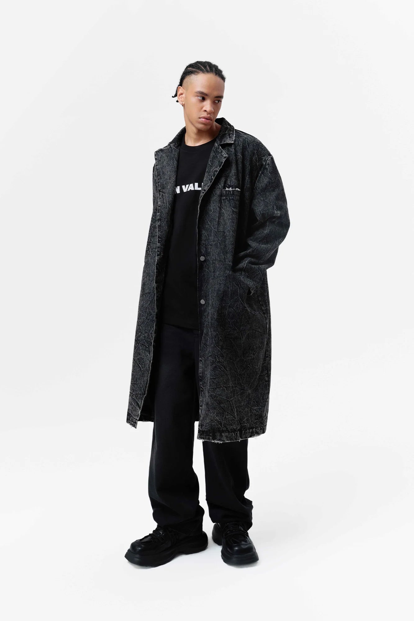 VANN VALRENCE Distressed Washed Denim Coat
