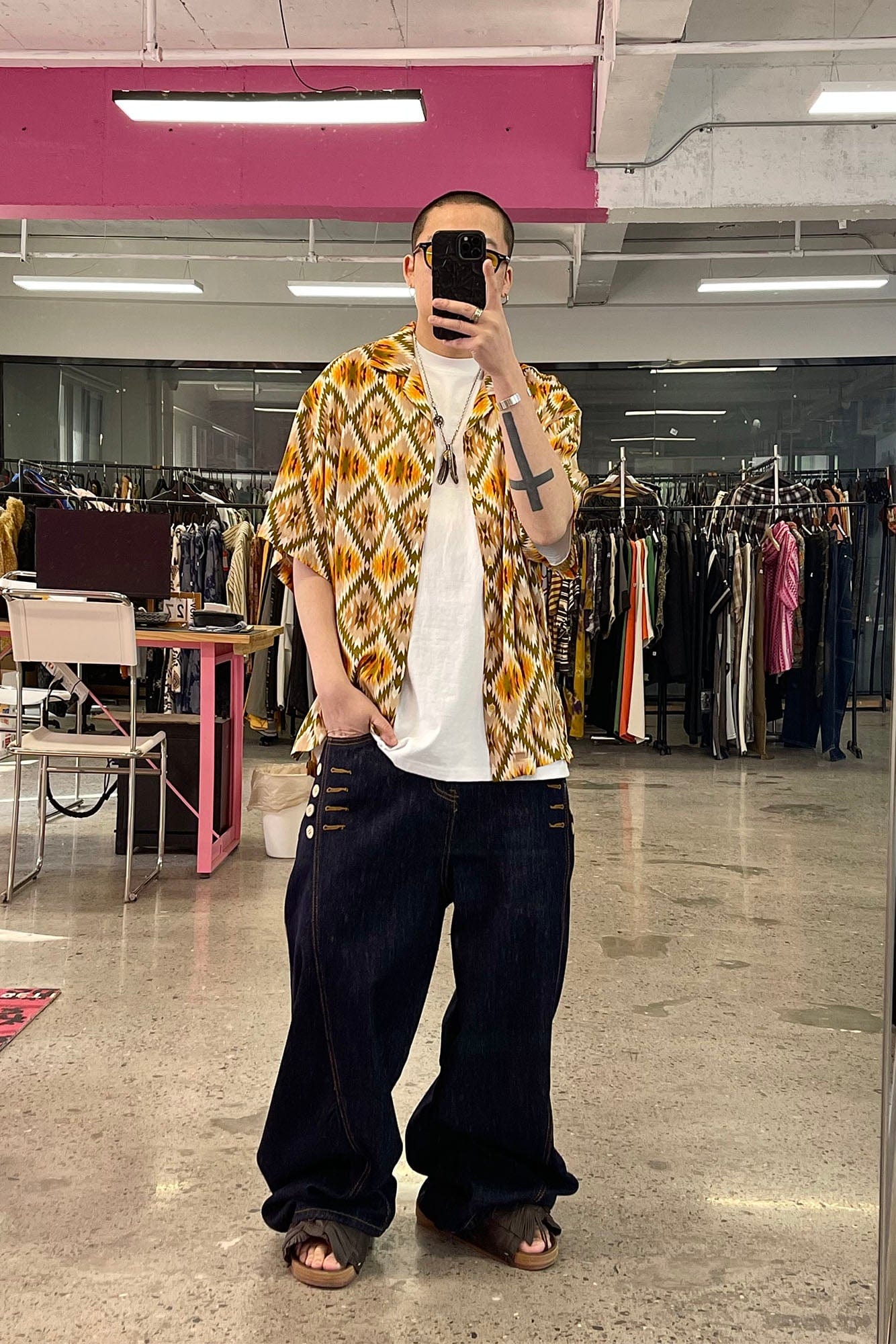 ME DA IGUAL Geometric Full-Print Button-Up Half Shirt