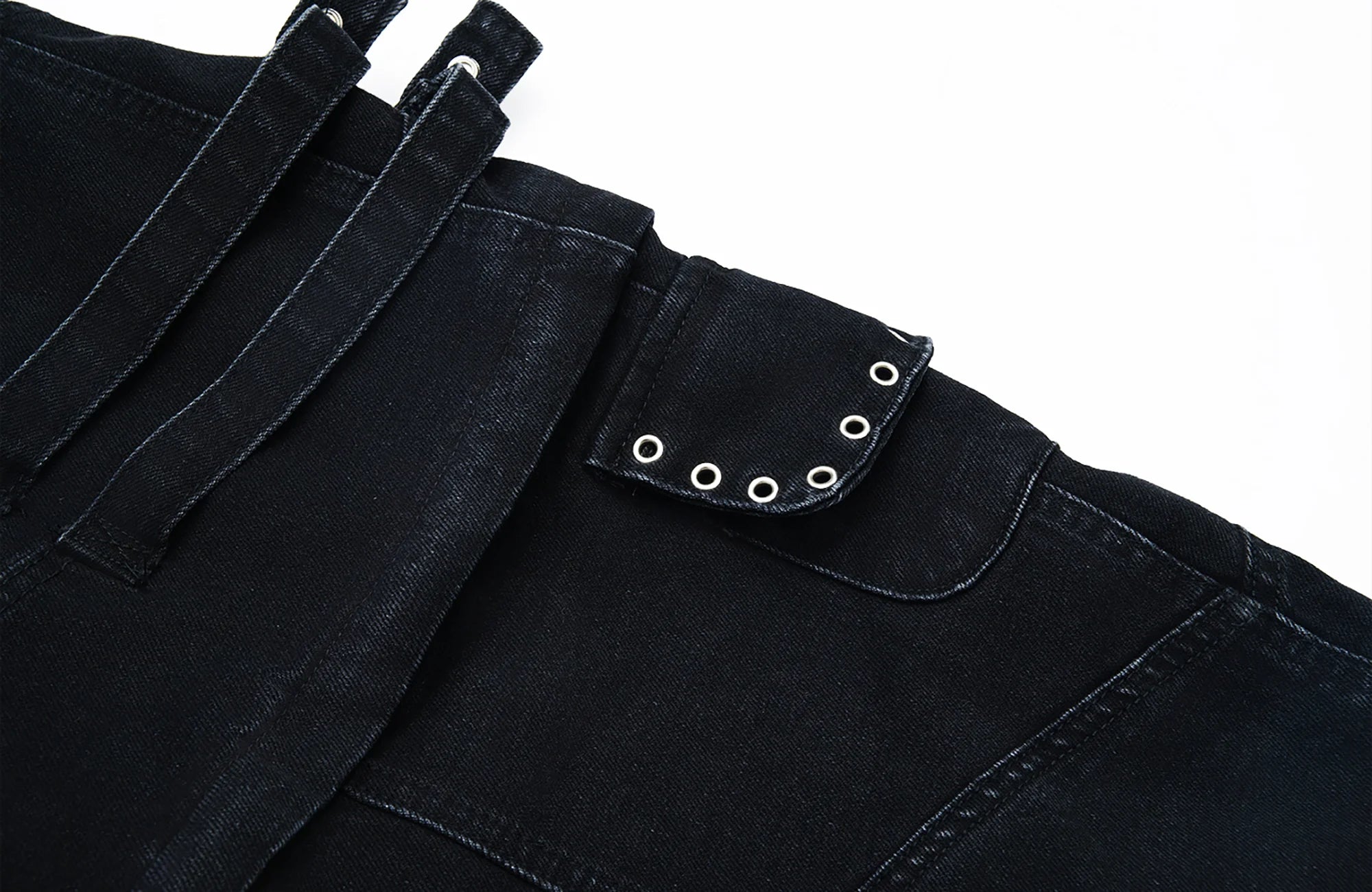 MOGONGSHE Detachable Drape-Strap Washed Jeans