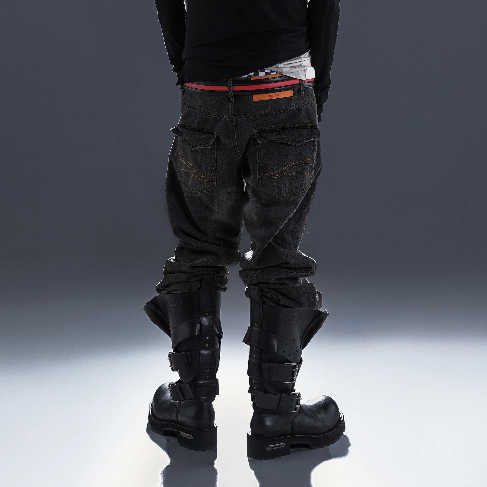 PCCVISION Washed Paneled Straight-Leg Denim