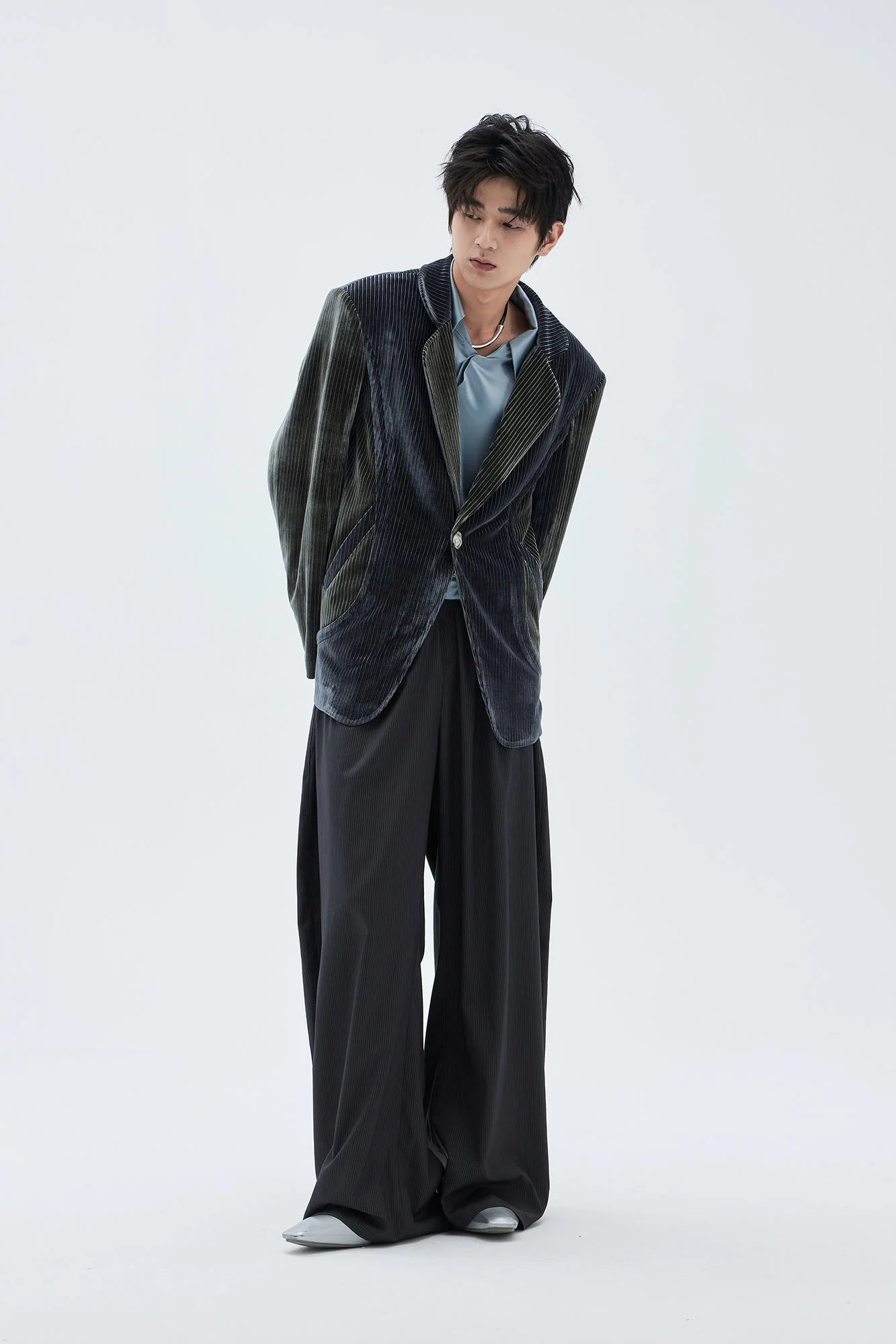 TUIMU Corduroy Contrast Panel Blazer