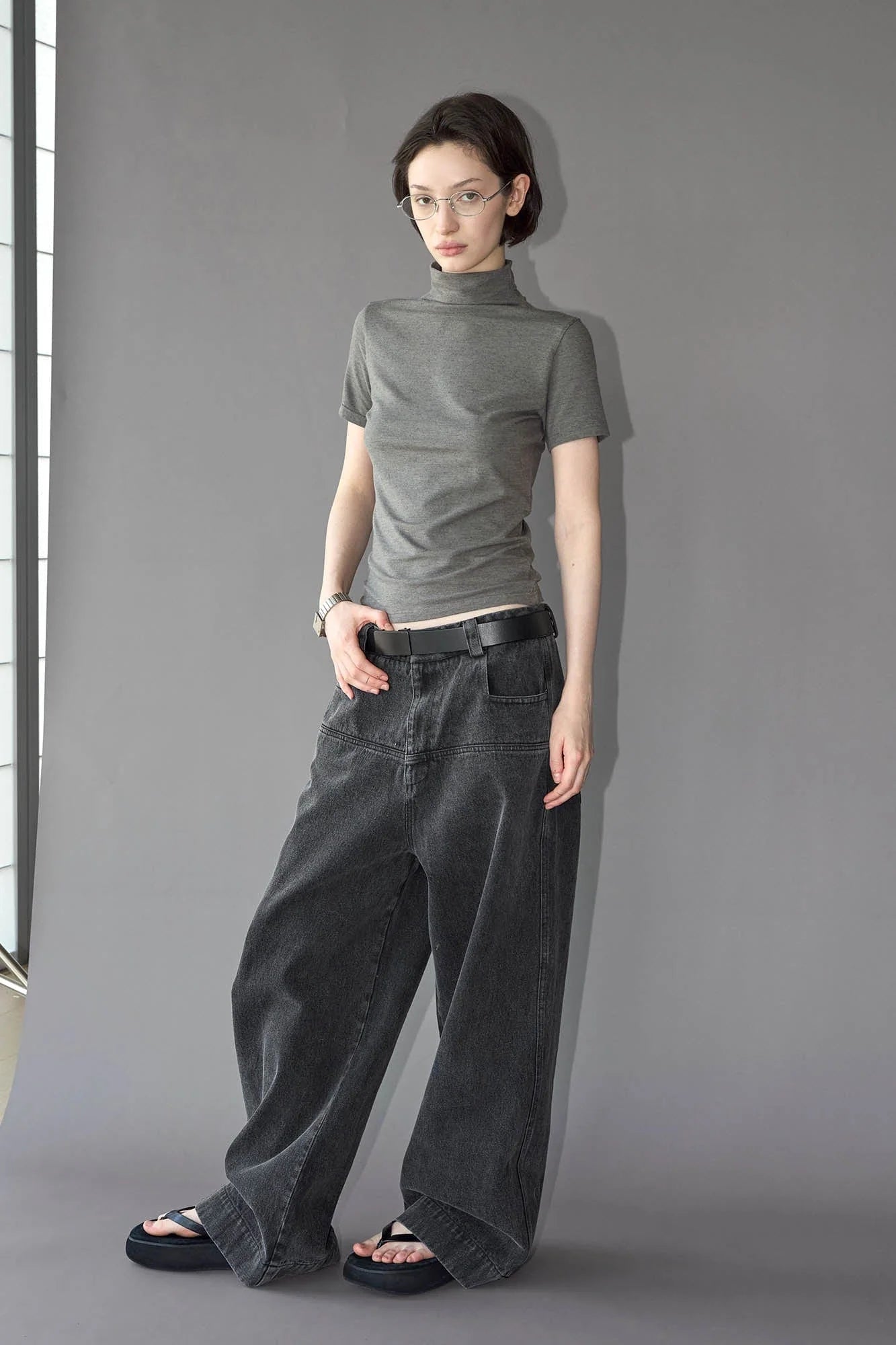LABELROOM Washed Front Spliced Wide-Leg Jeans