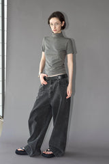 LABELROOM Washed Front Spliced Wide-Leg Jeans
