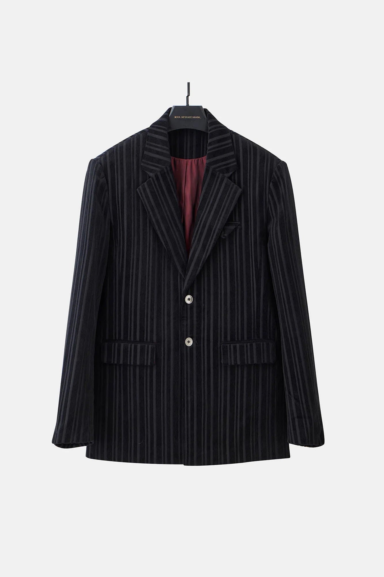 ILNya Nieternite Nifutur Corduroy Stripe Panel Satin Lapel Blazer