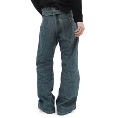 IN EXISTENCE Stitched Back-Belt Curved-Leg Jeans
