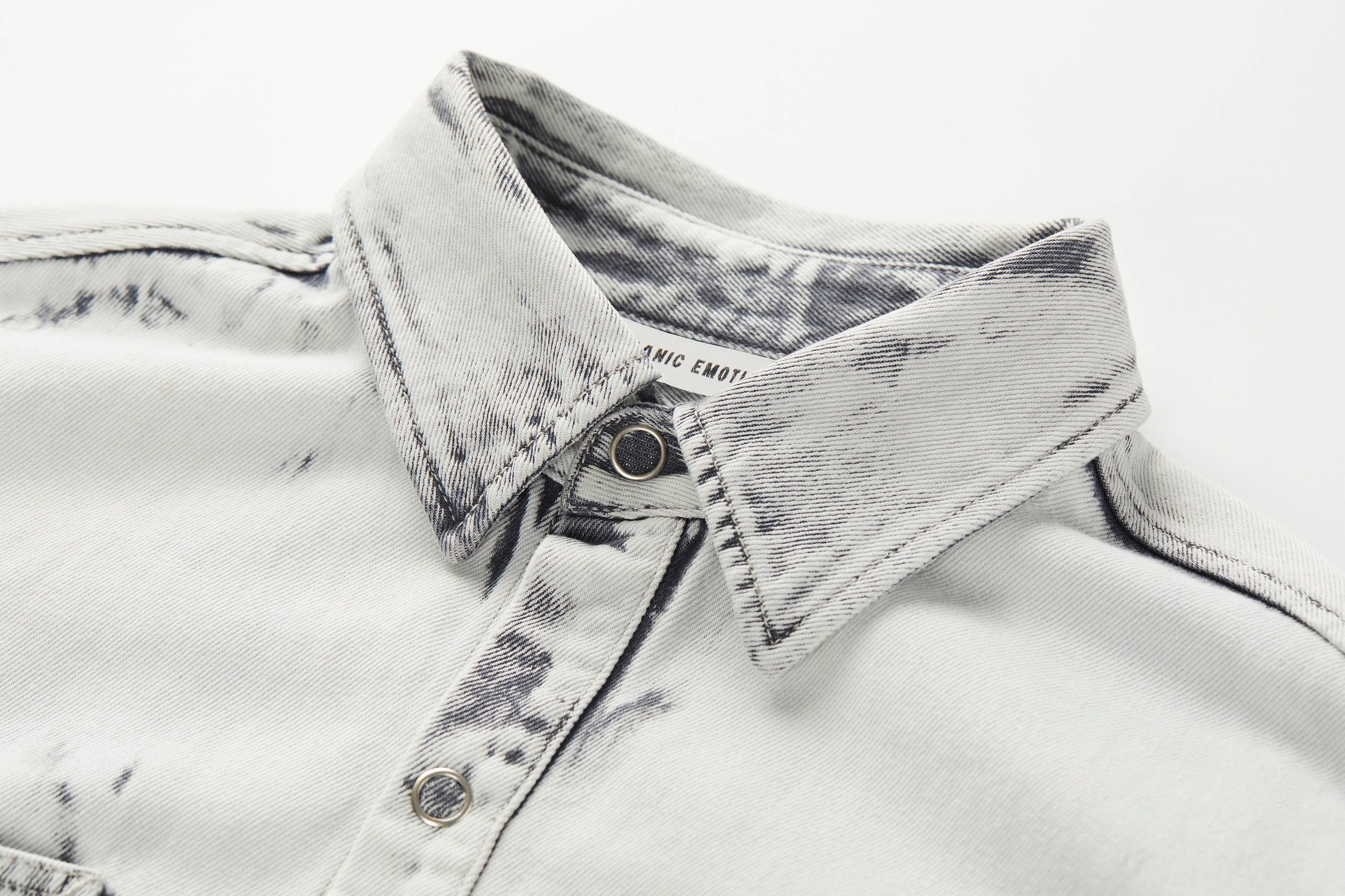 ORGANIC EMOTION Distressed Snow Mountain Tie-Dye Denim Shirt