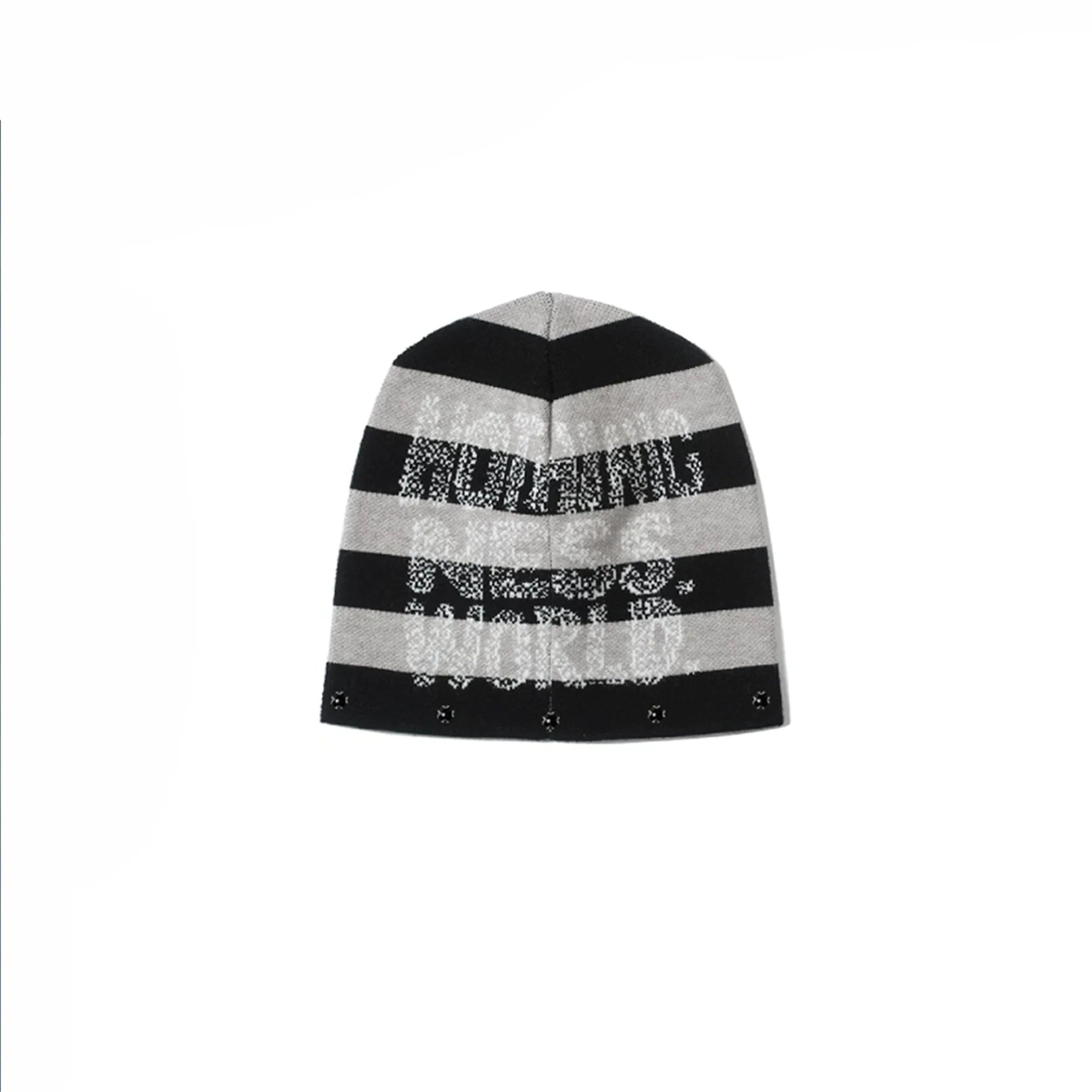 NOTHINGNESS WORLD Striped Skull Jacquard Studded Beanie
