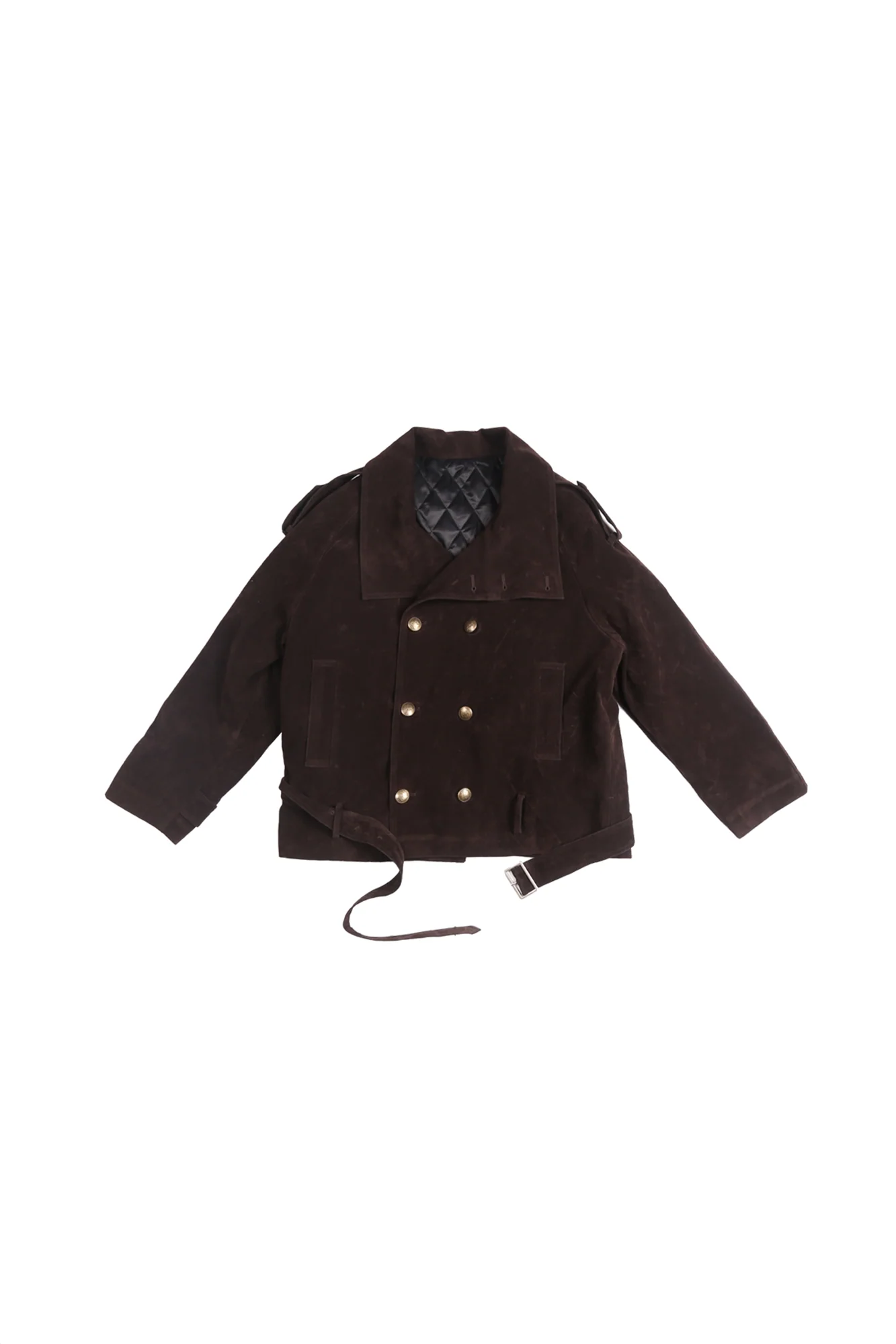 TRECLUB Velvet Double-Breasted Short Trench Jacket