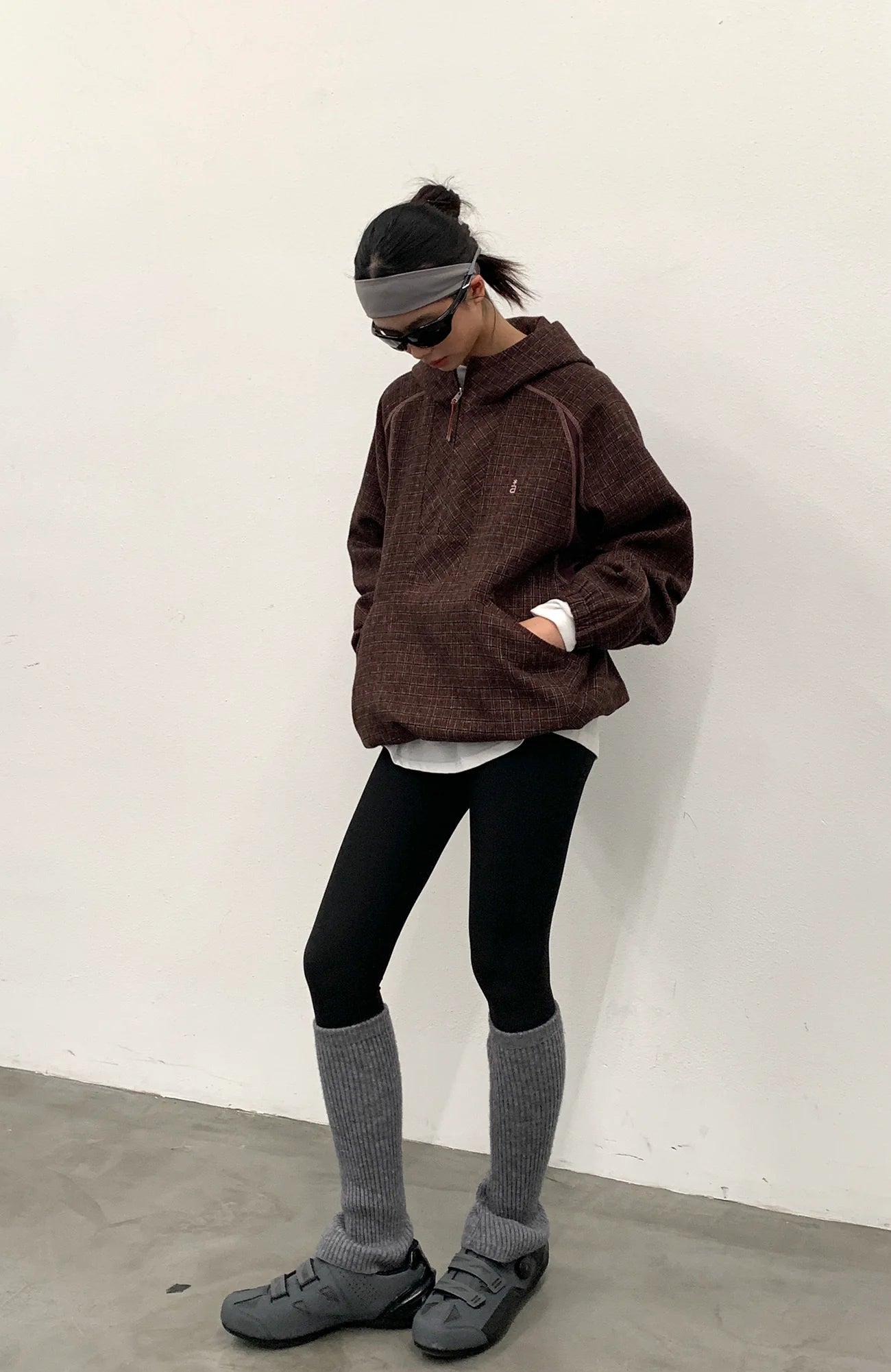 ROARINGWILD A ARCH Plaid Paneled Half-Zip Hooded Jacket
