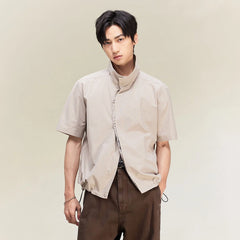 ALVNG AR ANTS Asymmetrical Snap Placket Mini Check Half Shirt
