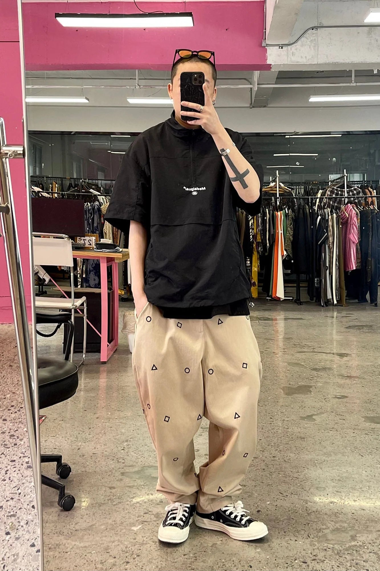 ME DA IGUAL Geometric Embroidered Oversized Tapered Pants