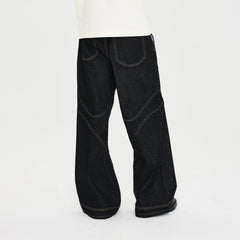CATSSTAC Contrast Stitch Paneled Raw Jeans
